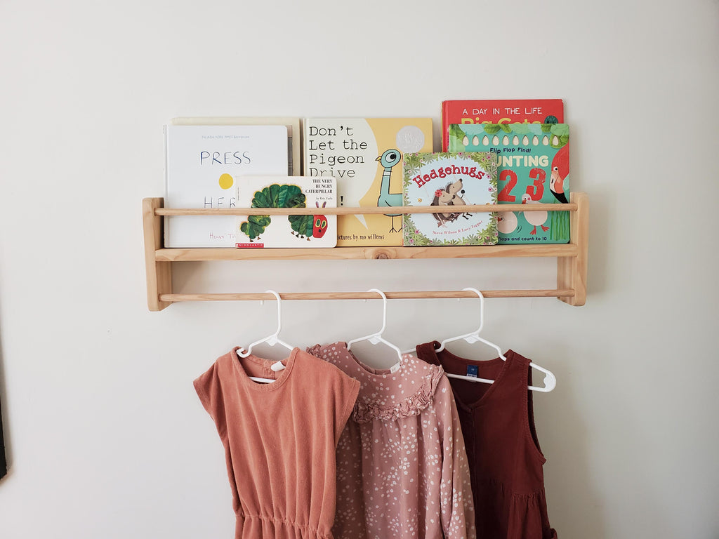 Shipping Included, Cedar Picture Shelf W/ Hanger Rod, Bookshelf, Entryway Shelf, 18"-36" Wide, Display Shelf, Coat Hanger, Nursery Shelf, Playroom, Home school