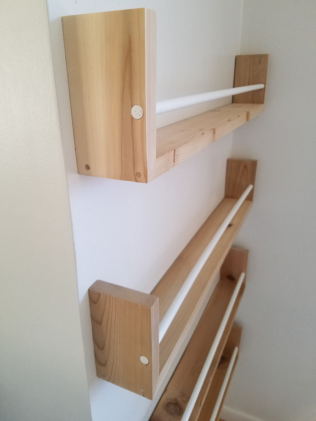 Shipping Included, Nursery Bookshelf Natural Cedar and White Bar (Custom Sizing Available) Small Space Shelf, Joinery