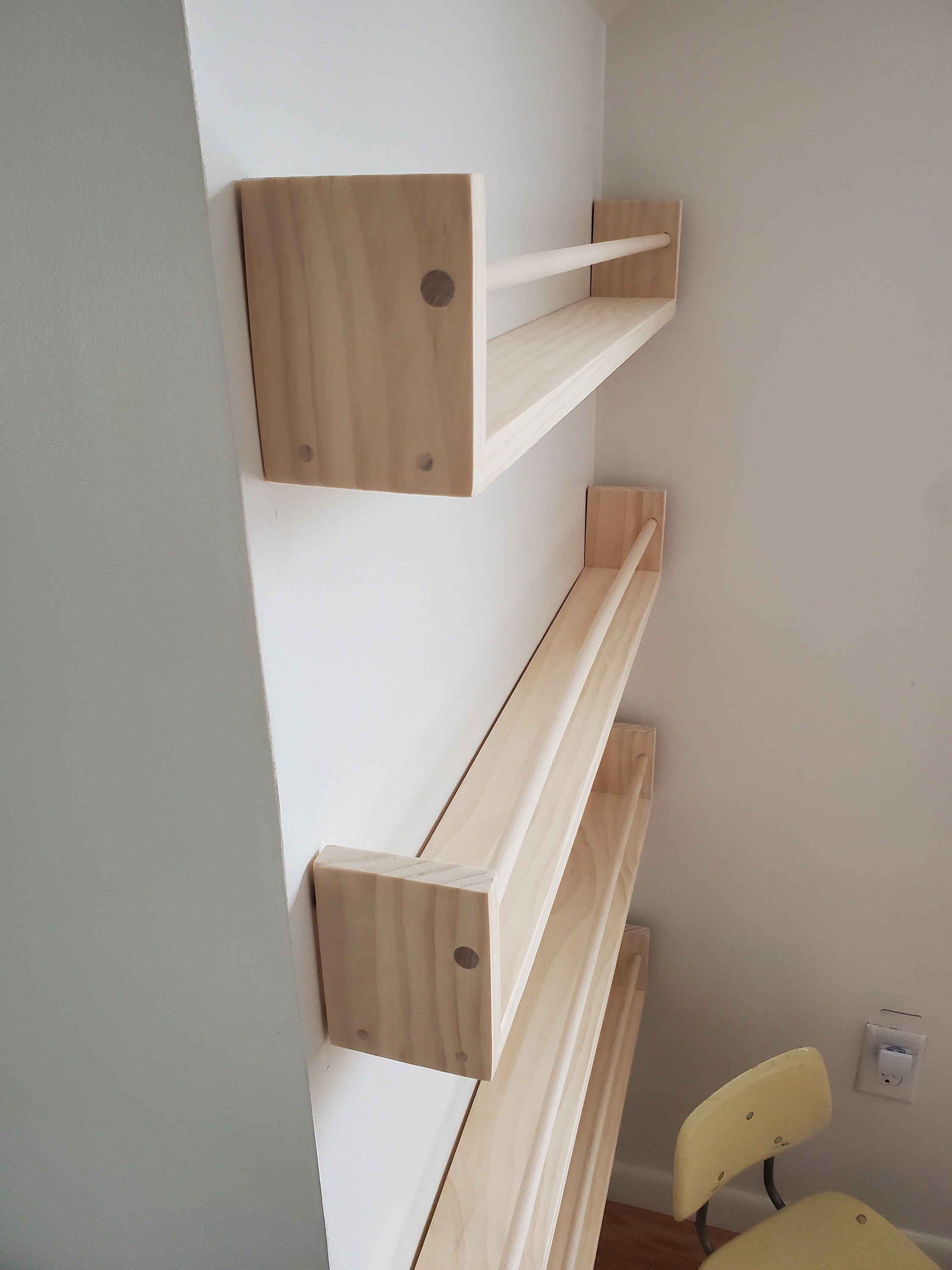 Shipping Included, Nursery Bookshelf, "Waterfall" Corner Joint, Nursery Decor, Natural Pine (Classic Design) Custom Sizing Available, Modern, Joinery