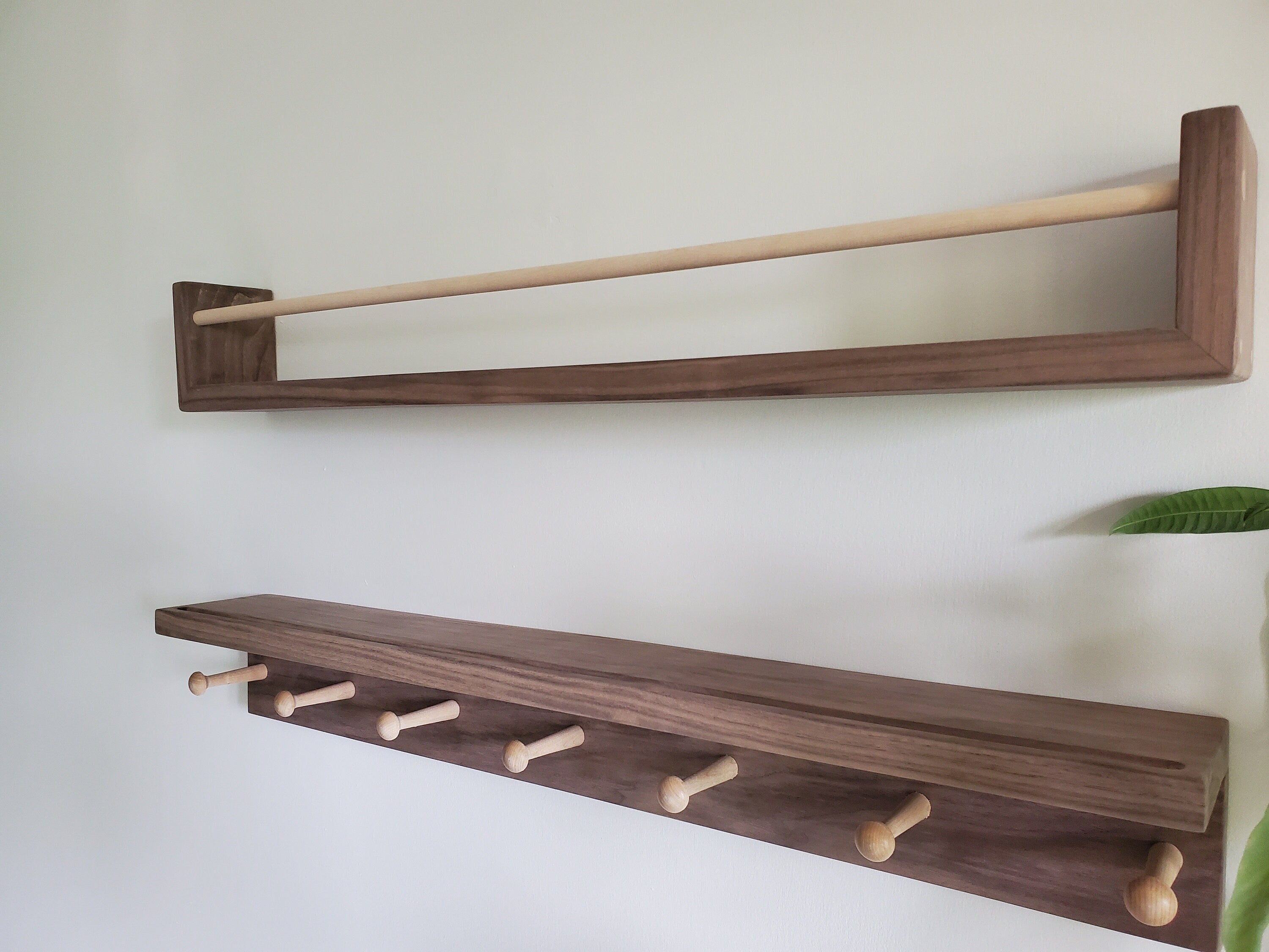 Shipping Included, Walnut Hardwood Bookshelf "Waterfall Corner" and Shelf Combination Set, Nursery Room Decor, Hardwood Joinery, Custom Sizing Available, Montessori
