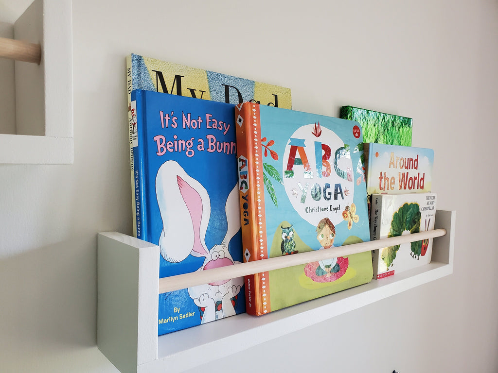 Shipping Included, White Nursery Bookshelves (Custom Painting Available), Nursery Shelves, Floating Shelves, Nursery Shelves, All White/White With Wooden Dowel