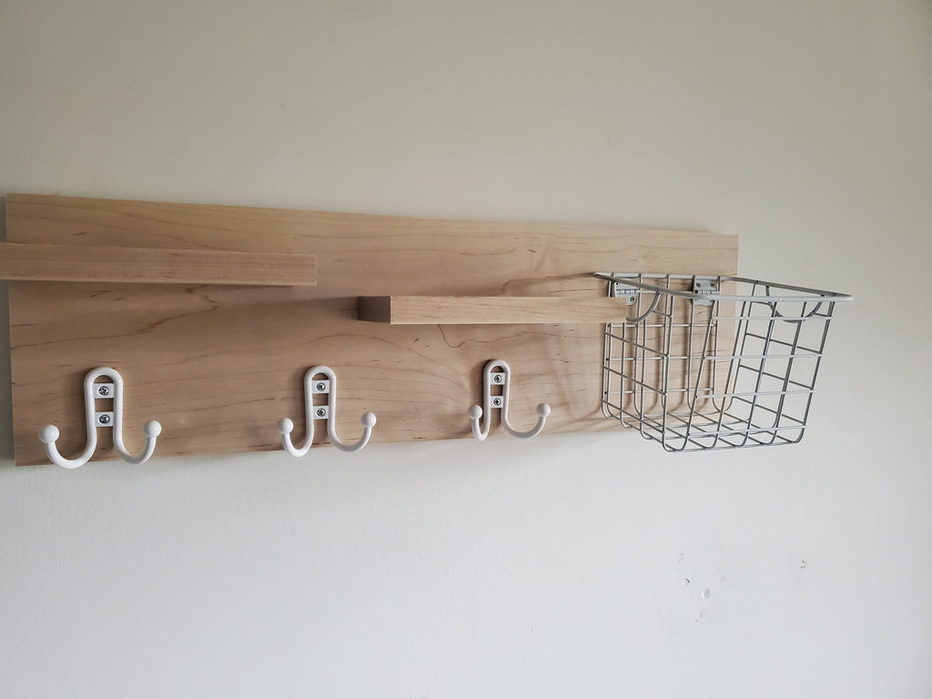 Shipping Included, Hardwood Entry Shelf, Maple Entry Shelf, Entryway Shelf, Entry Shelf with Basket and Hooks