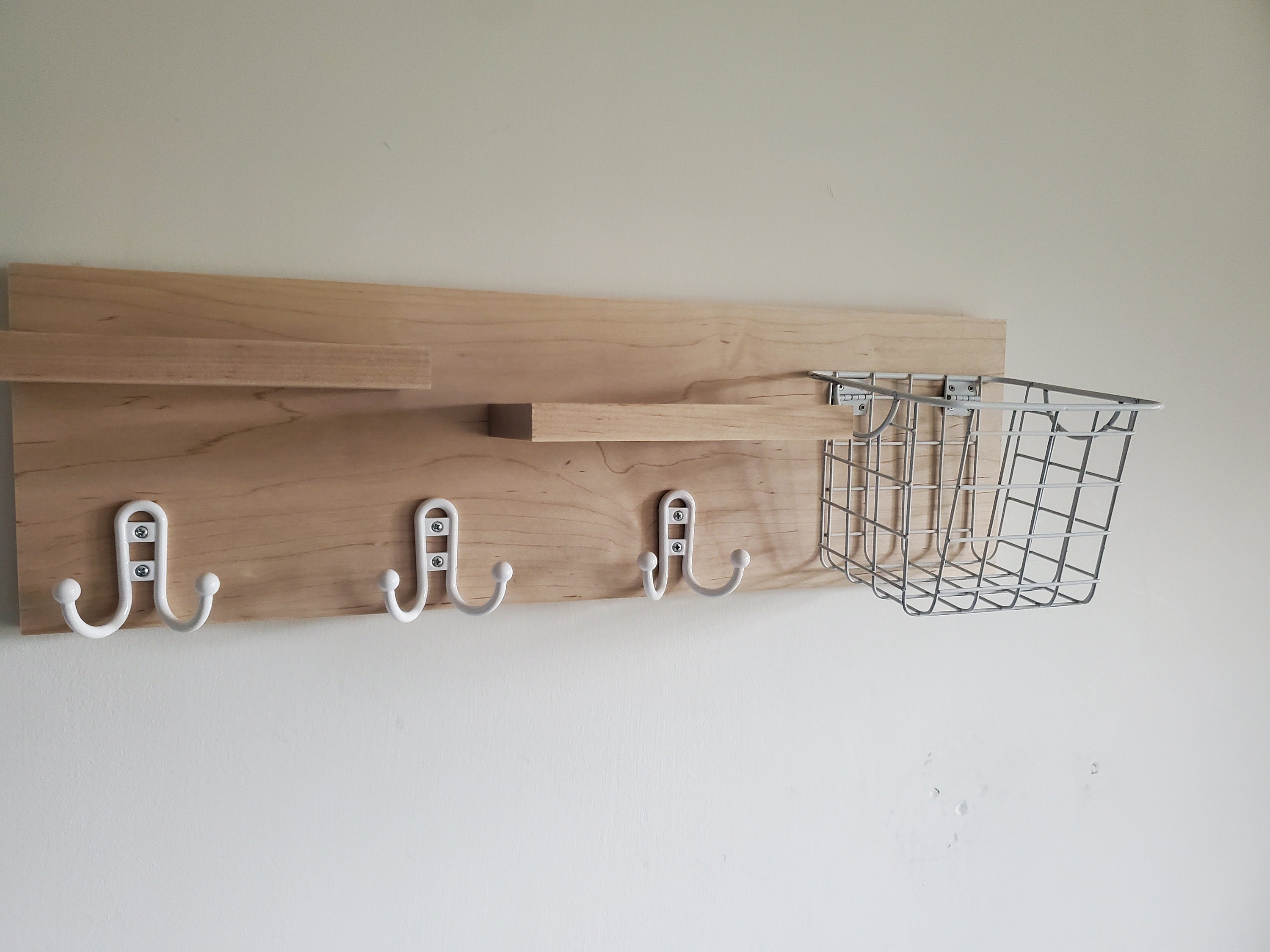 Shipping Included, Hardwood Entry Shelf, Maple Entry Shelf, Entryway Shelf, Entry Shelf with Basket and Hooks