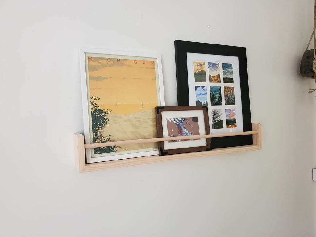 Shipping Included, 18" - 48" Pine Picture Shelf, Floating Bookshelf, Rounded Corners, Spice Rack, Living Room, Playroom, Nursery Bookshelf, Office Space
