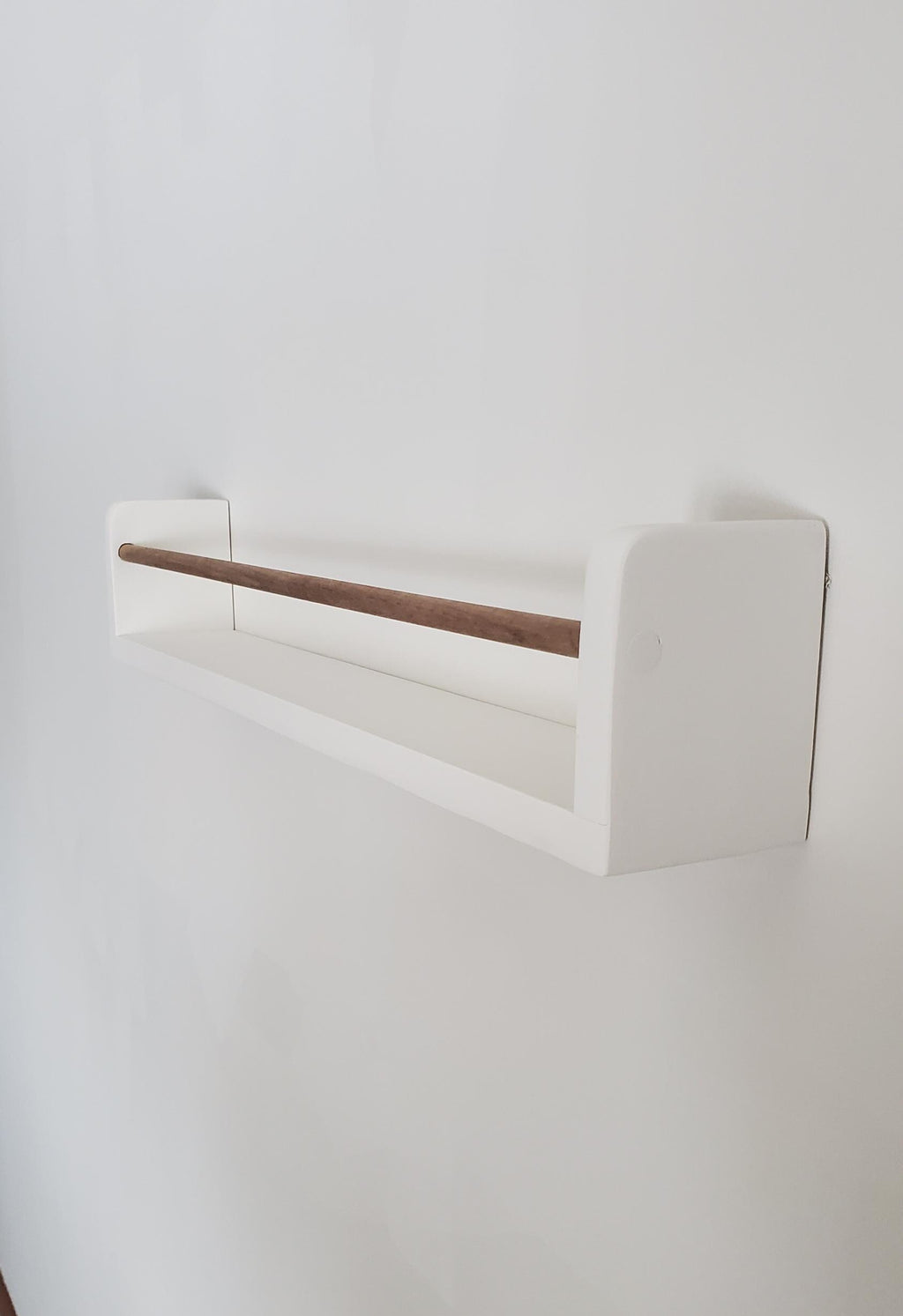 Shipping Included, White Bookshelf With Walnut Dowel, Rounded Top Corner, Nursery Bookshelf, Floating Bookshelf, Handmade