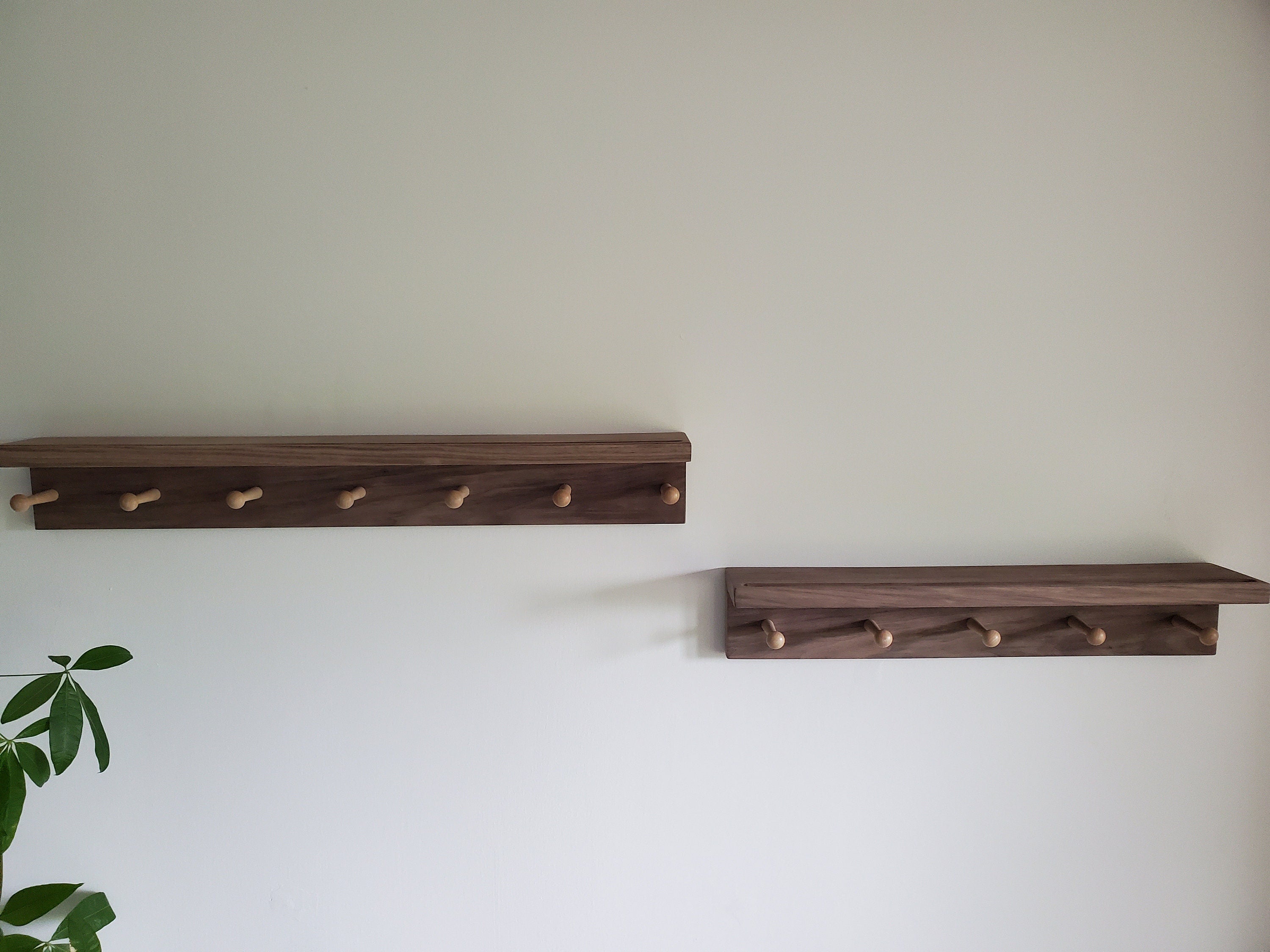 Shipping Included, Nursery Shelf With Hooks, Walnut Shelf With Groove, Nursery Bookshelf, Nursery Decor, Kitchen Shelf, Laundry Shelf, Entry Shelf