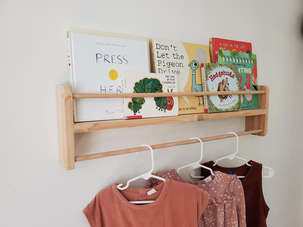 Shipping Included, Cedar Picture Shelf W/ Hanger Rod, Bookshelf, Entryway Shelf, 18"-36" Wide, Display Shelf, Coat Hanger, Nursery Shelf, Playroom, Home school