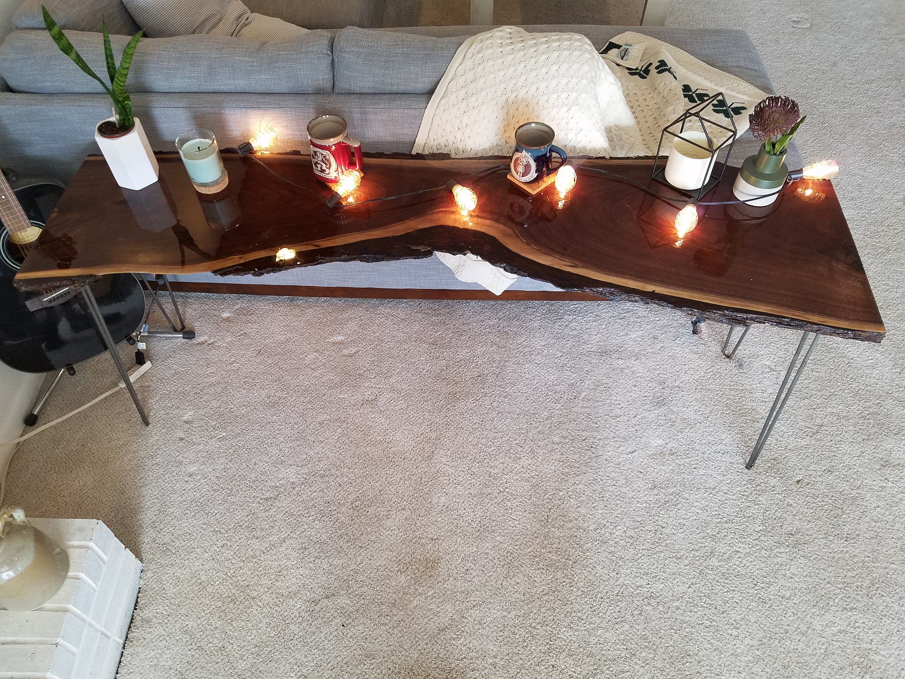 Shipping Included, Walnut Hardwood, Live Edge, Epoxy Resin, Sofa/Entry Table