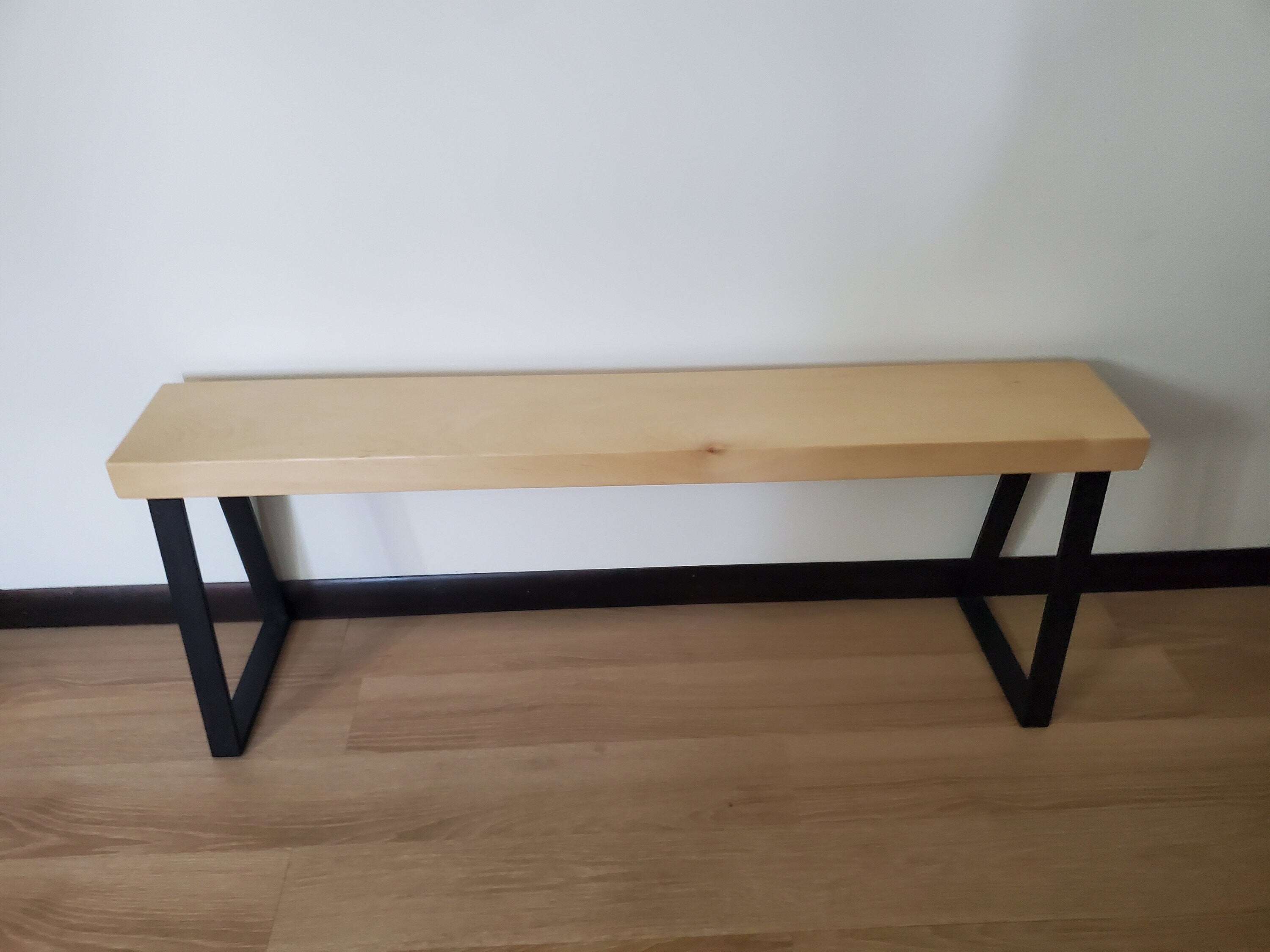 Shipping Included, 4 Ft Slab Pine Bench, Indoor/Outdoor Piece, Thick Pine, Trapezoid Metal Legs