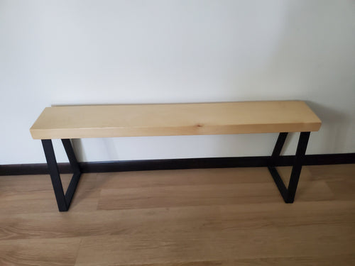 Shipping Included, 4 Ft Slab Pine Bench, Indoor/Outdoor Piece, Thick Pine, Trapezoid Metal Legs