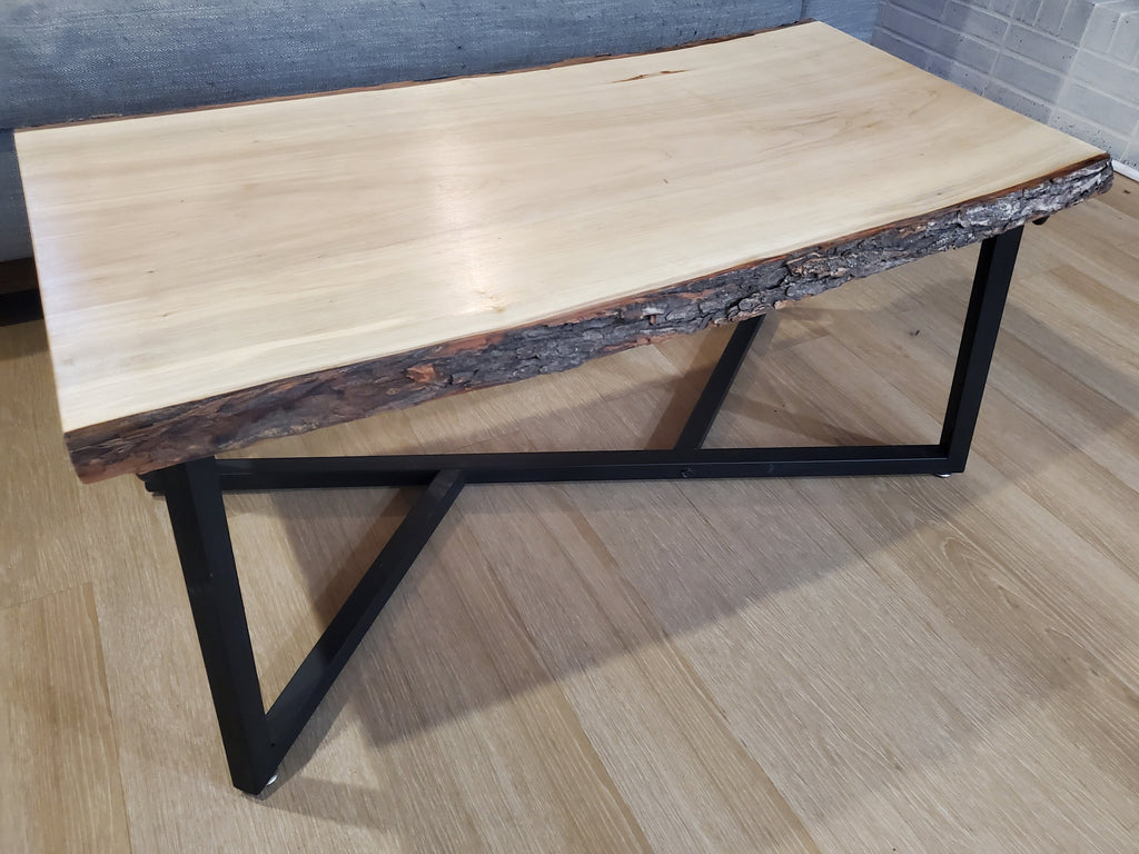 Shipping Included, Live Edge Maple Coffee Table W/Bark, Geometric Table Legs