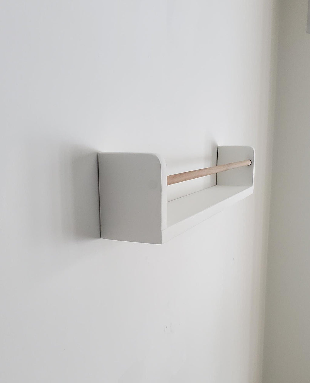 Shipping Included, White Bookshelf With Walnut Dowel, Rounded Top Corner, Nursery Bookshelf, Floating Bookshelf, Handmade