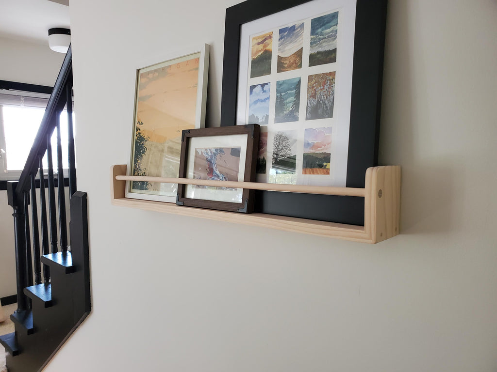 Shipping Included, 18" - 48" Pine Picture Shelf, Floating Bookshelf, Rounded Corners, Spice Rack, Living Room, Playroom, Nursery Bookshelf, Office Space