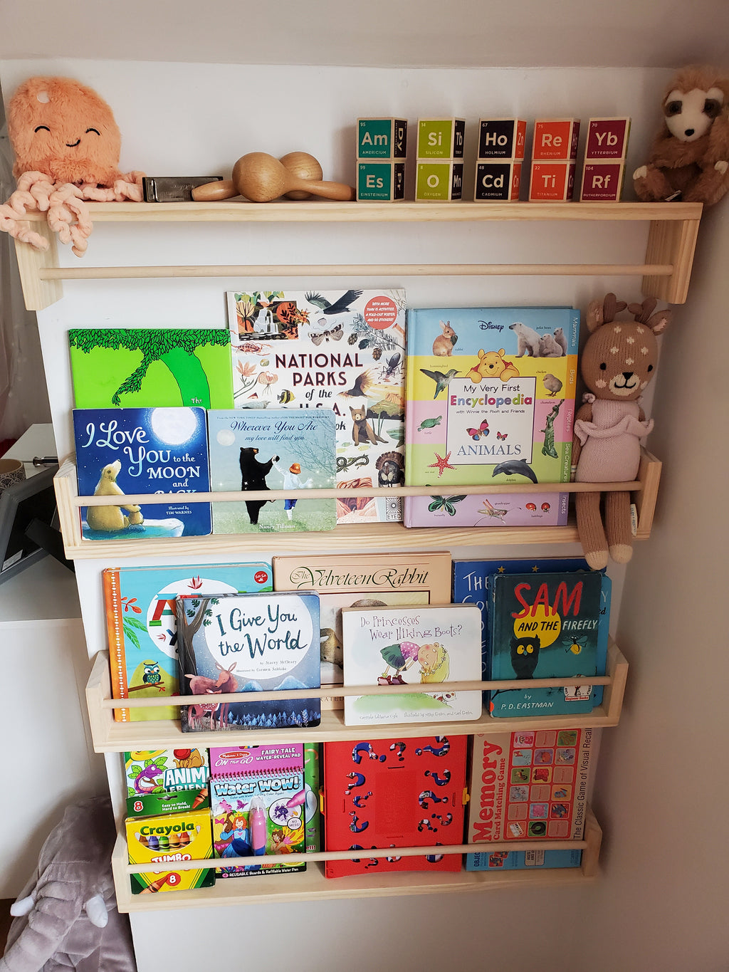 Shipping Included, Natural Pine Nursery Bookshelf, Furniture Grade Wood, "Flip-able" Floating Shelf, Small Space Shelf, Shipping Included, Hardware Included