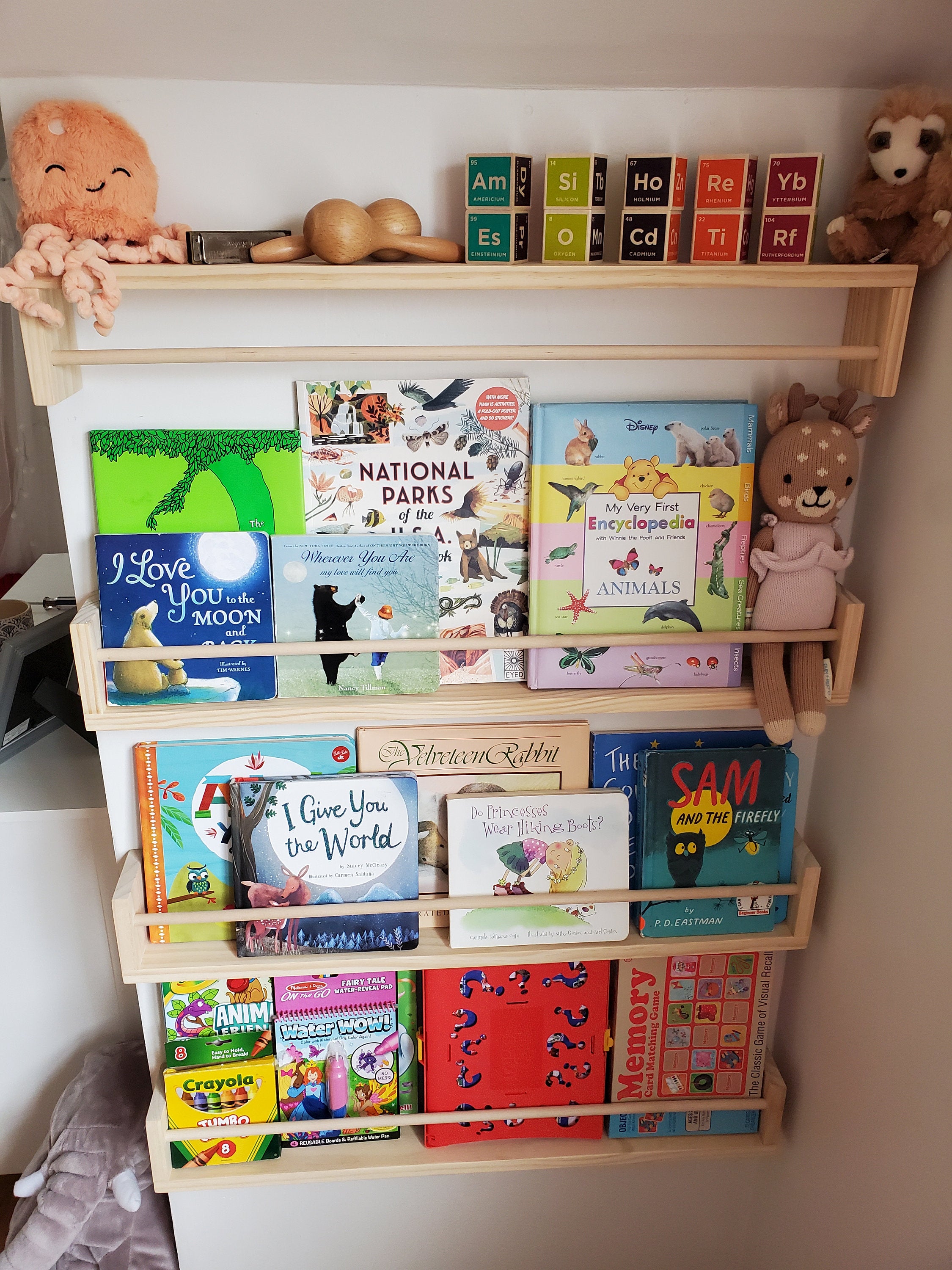 Shipping Included, Natural Pine Nursery Bookshelf, Furniture Grade Wood, "Flip-able" Floating Shelf, Small Space Shelf, Shipping Included, Hardware Included