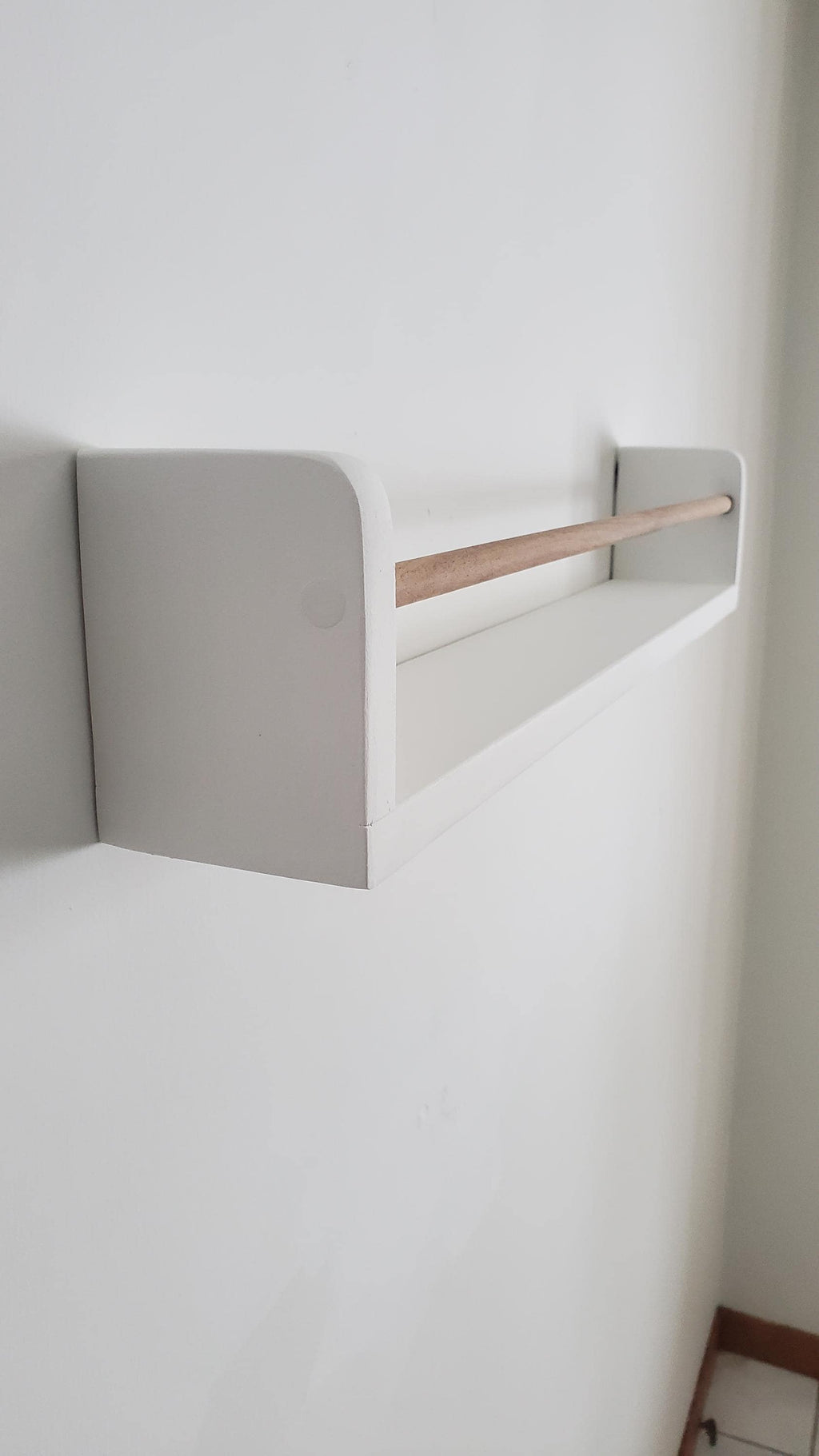 Shipping Included, White Bookshelf With Walnut Dowel, Rounded Top Corner, Nursery Bookshelf, Floating Bookshelf, Handmade