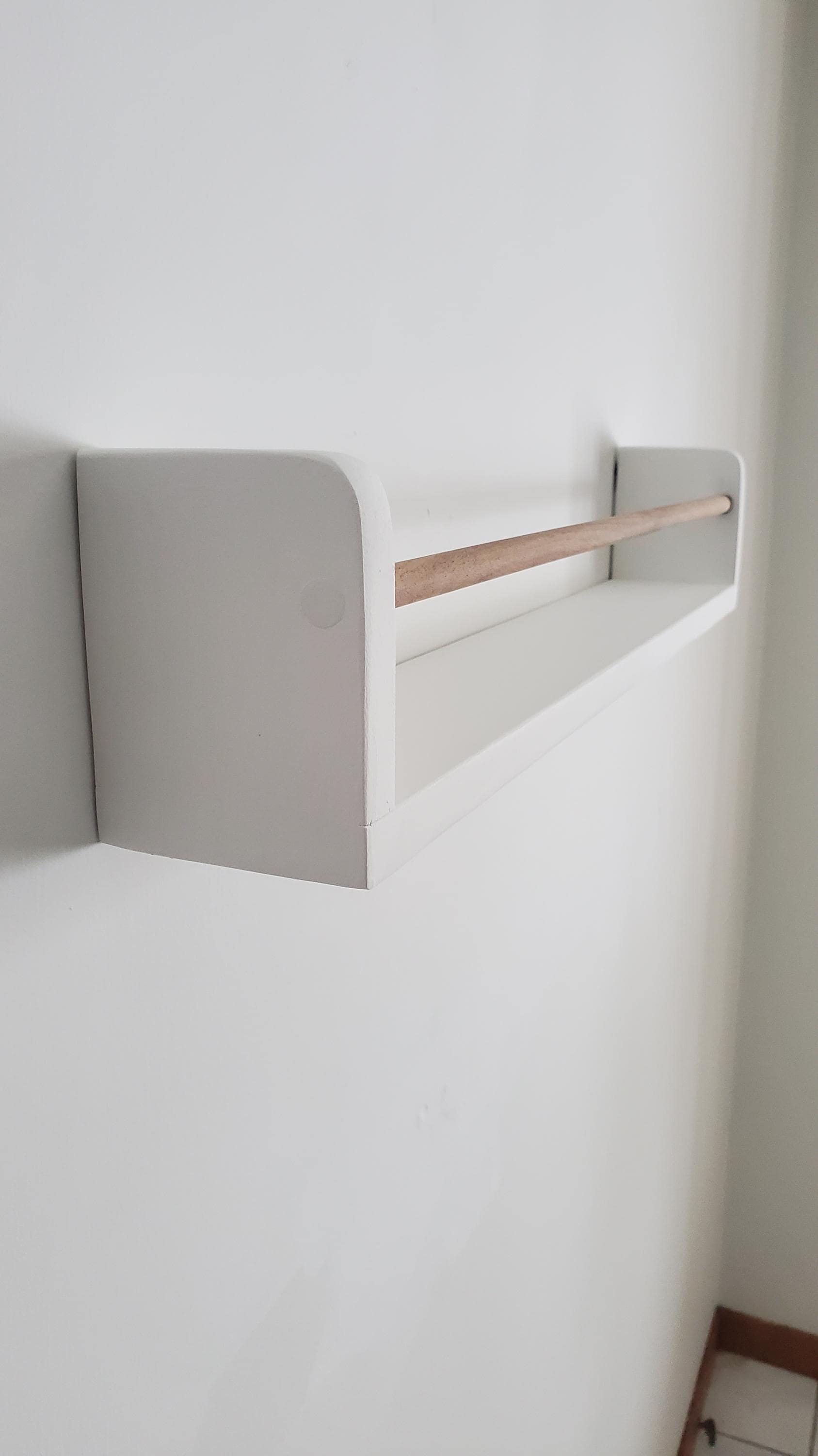 Shipping Included, White Bookshelf With Walnut Dowel, Rounded Top Corner, Nursery Bookshelf, Floating Bookshelf, Handmade