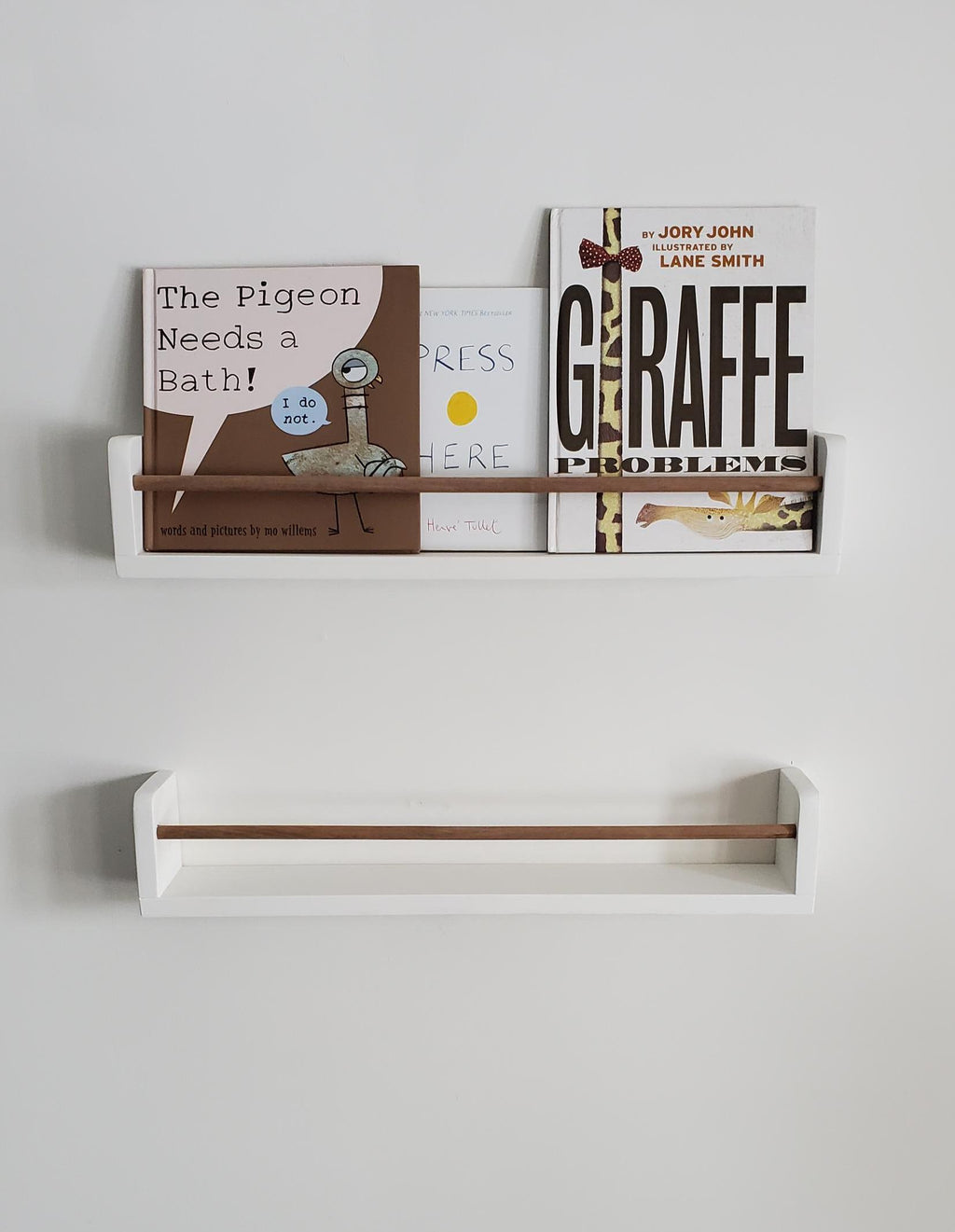 Shipping Included, White Bookshelf With Walnut Dowel, Rounded Top Corner, Nursery Bookshelf, Floating Bookshelf, Handmade