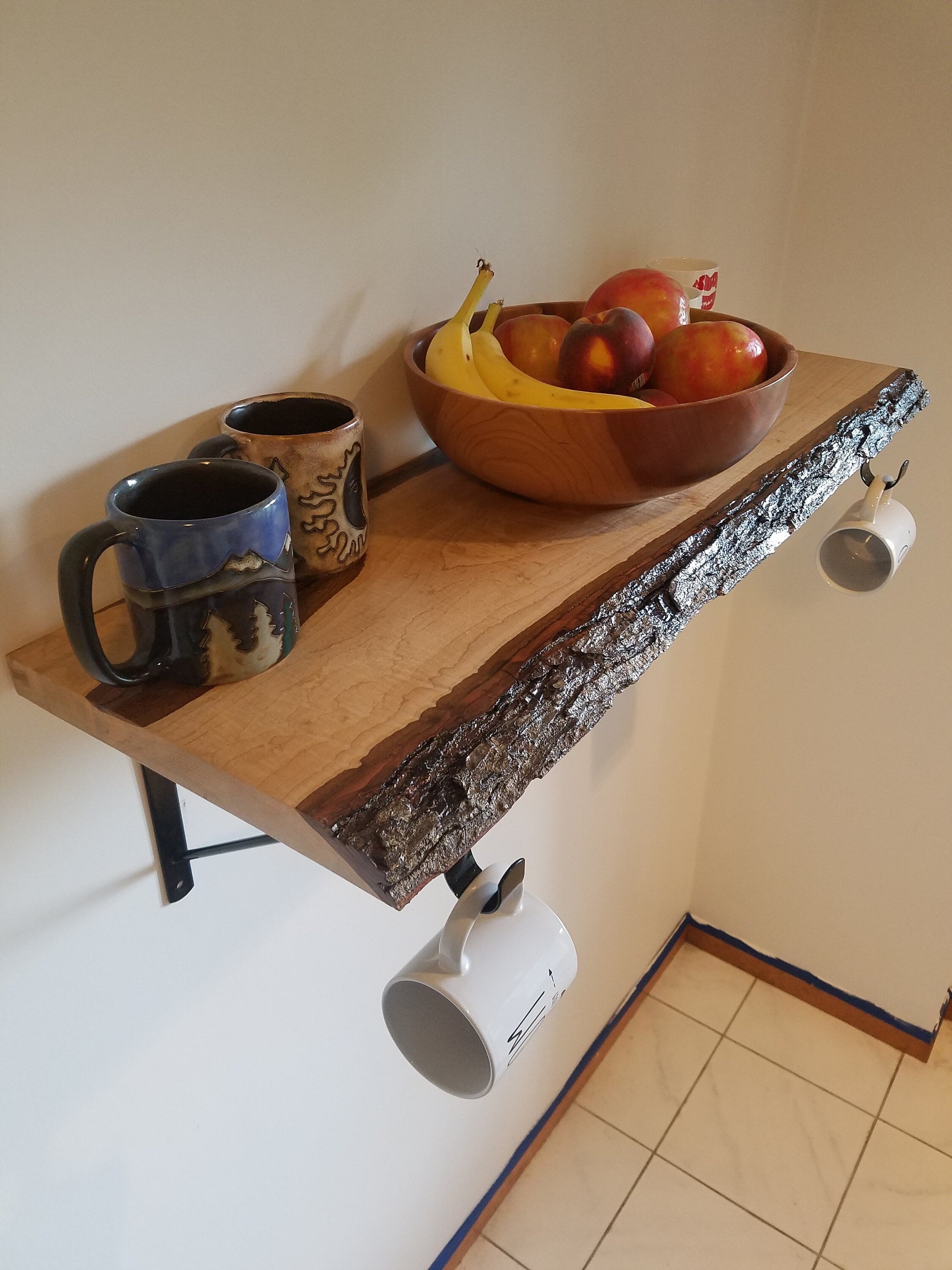 Shipping Included, Hard Maple, Small Space, Live Edge Shelf, Kitchen, Cabin
