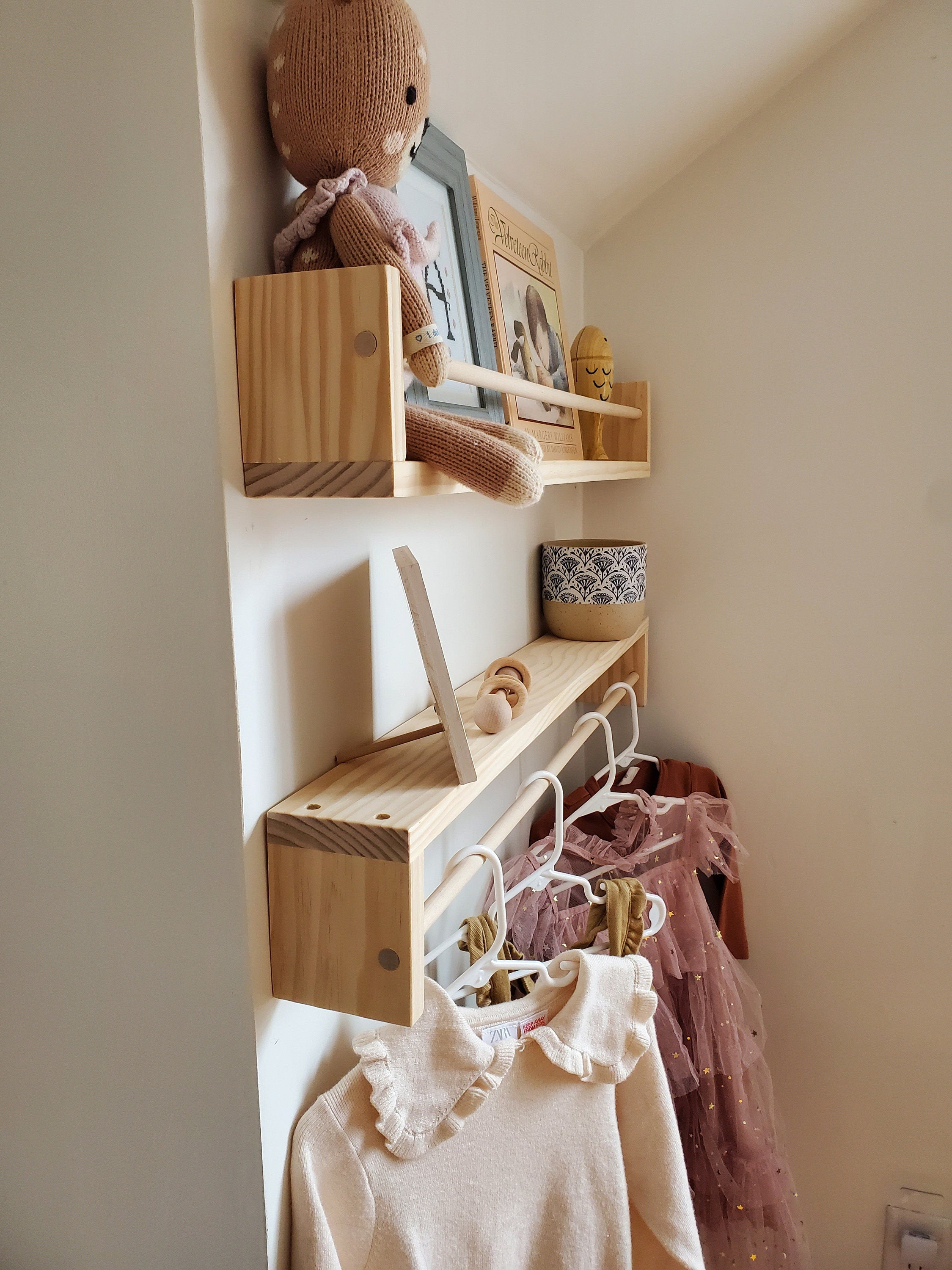 Shipping Included, Natural Pine Nursery Bookshelf, Furniture Grade Wood, "Flip-able" Floating Shelf, Small Space Shelf, Shipping Included, Hardware Included