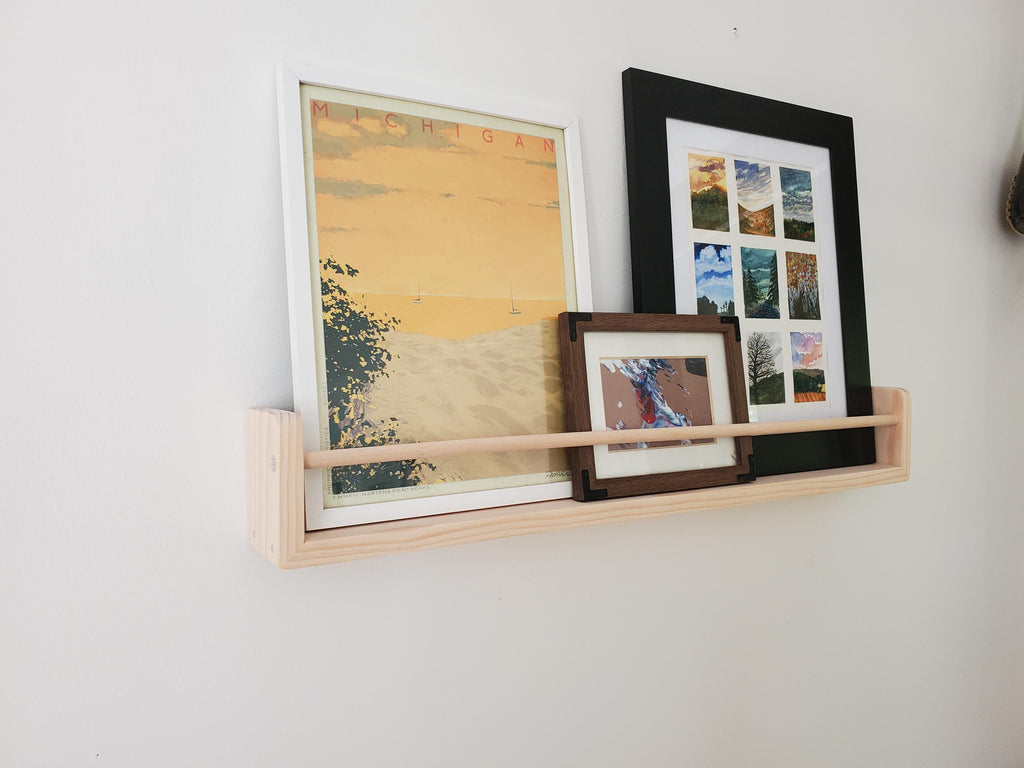 Shipping Included, 18" - 48" Pine Picture Shelf, Floating Bookshelf, Rounded Corners, Spice Rack, Living Room, Playroom, Nursery Bookshelf, Office Space