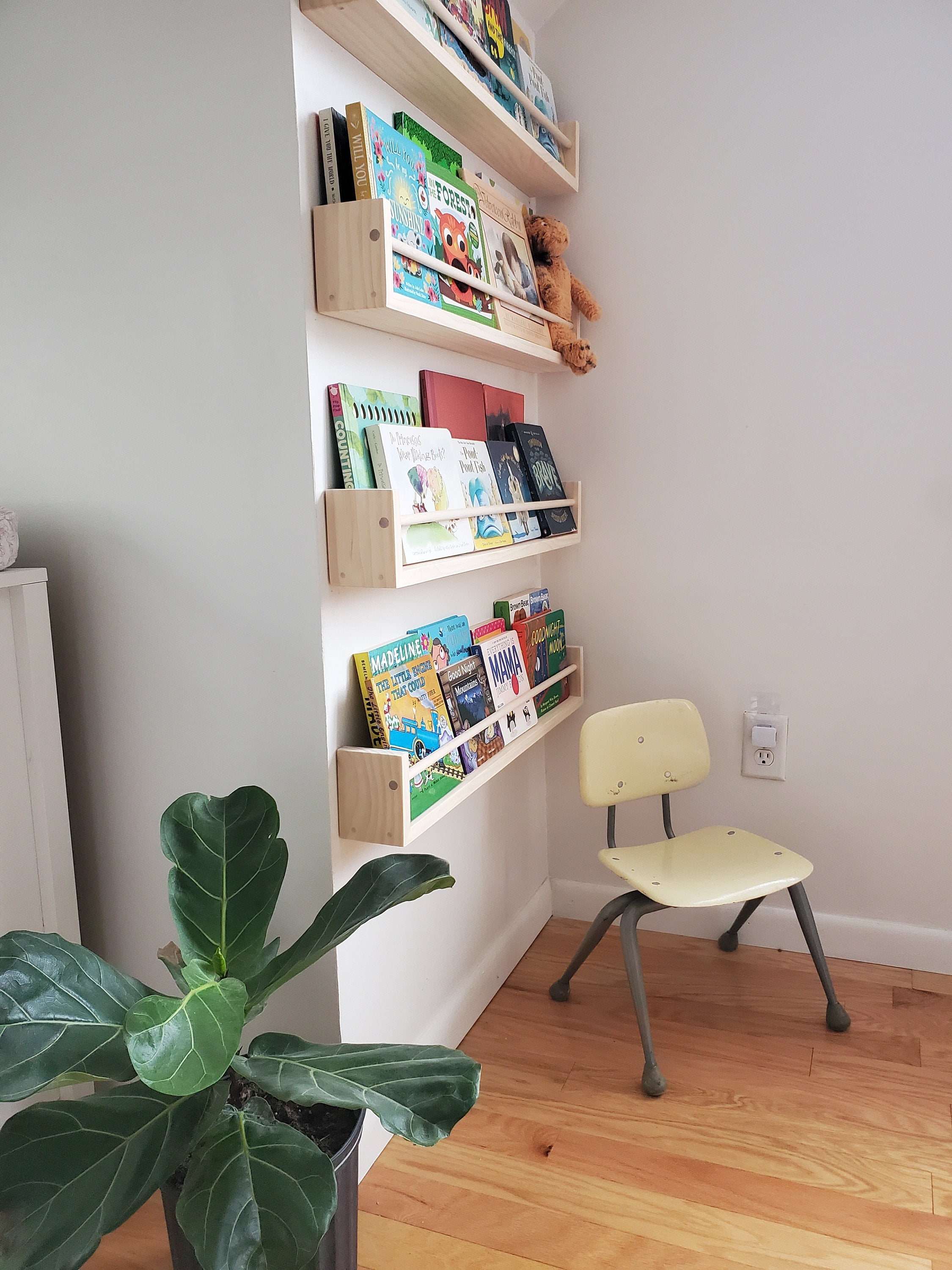 Shipping Included, Nursery Bookshelf, "Waterfall" Corner Joint, Nursery Decor, Natural Pine (Classic Design) Custom Sizing Available, Modern, Joinery