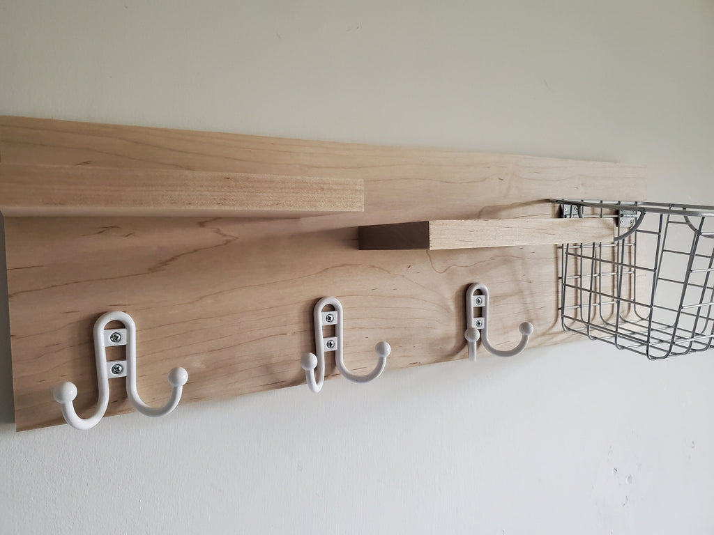 Shipping Included, Hardwood Entry Shelf, Maple Entry Shelf, Entryway Shelf, Entry Shelf with Basket and Hooks