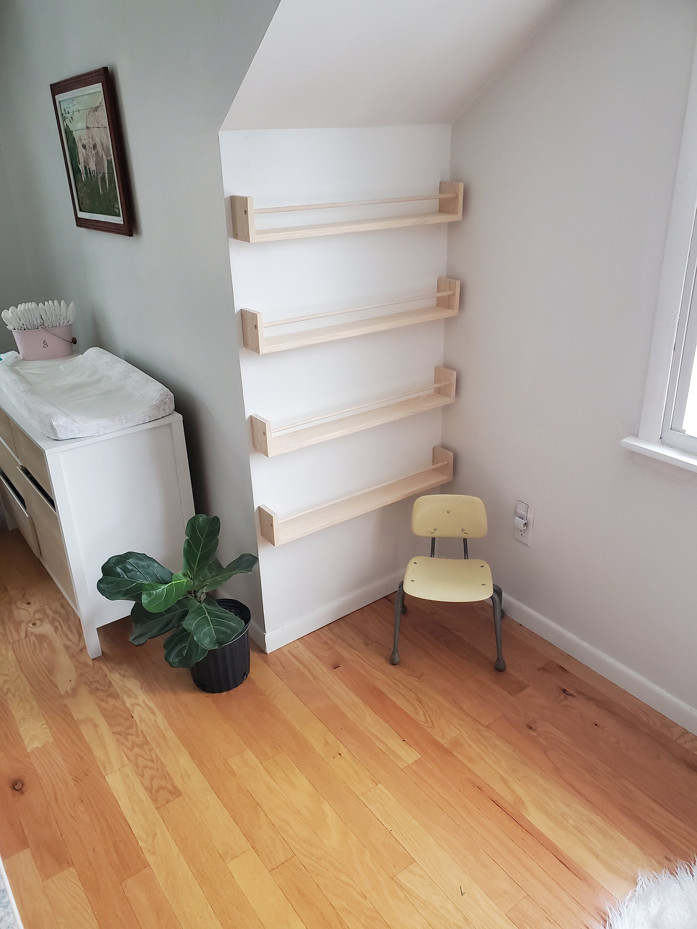 Shipping Included, Nursery Bookshelf, "Waterfall" Corner Joint, Nursery Decor, Natural Pine (Classic Design) Custom Sizing Available, Modern, Joinery