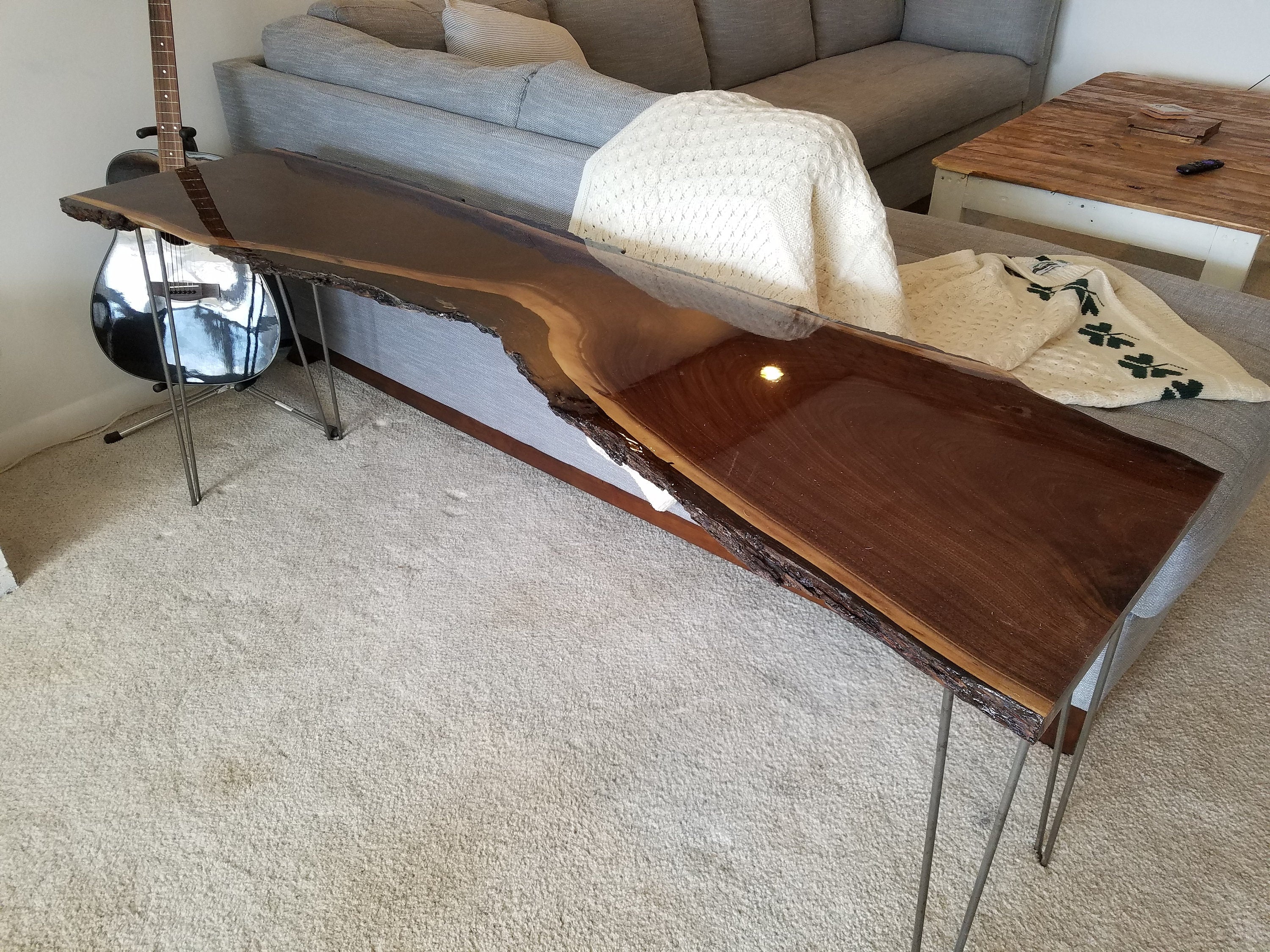 Shipping Included, Walnut Hardwood, Live Edge, Epoxy Resin, Sofa/Entry Table