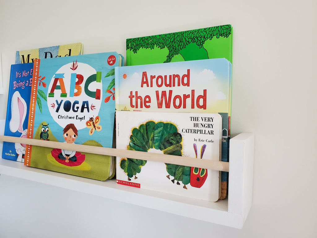 Shipping Included, White Nursery Bookshelves (Custom Painting Available), Nursery Shelves, Floating Shelves, Nursery Shelves, All White/White With Wooden Dowel