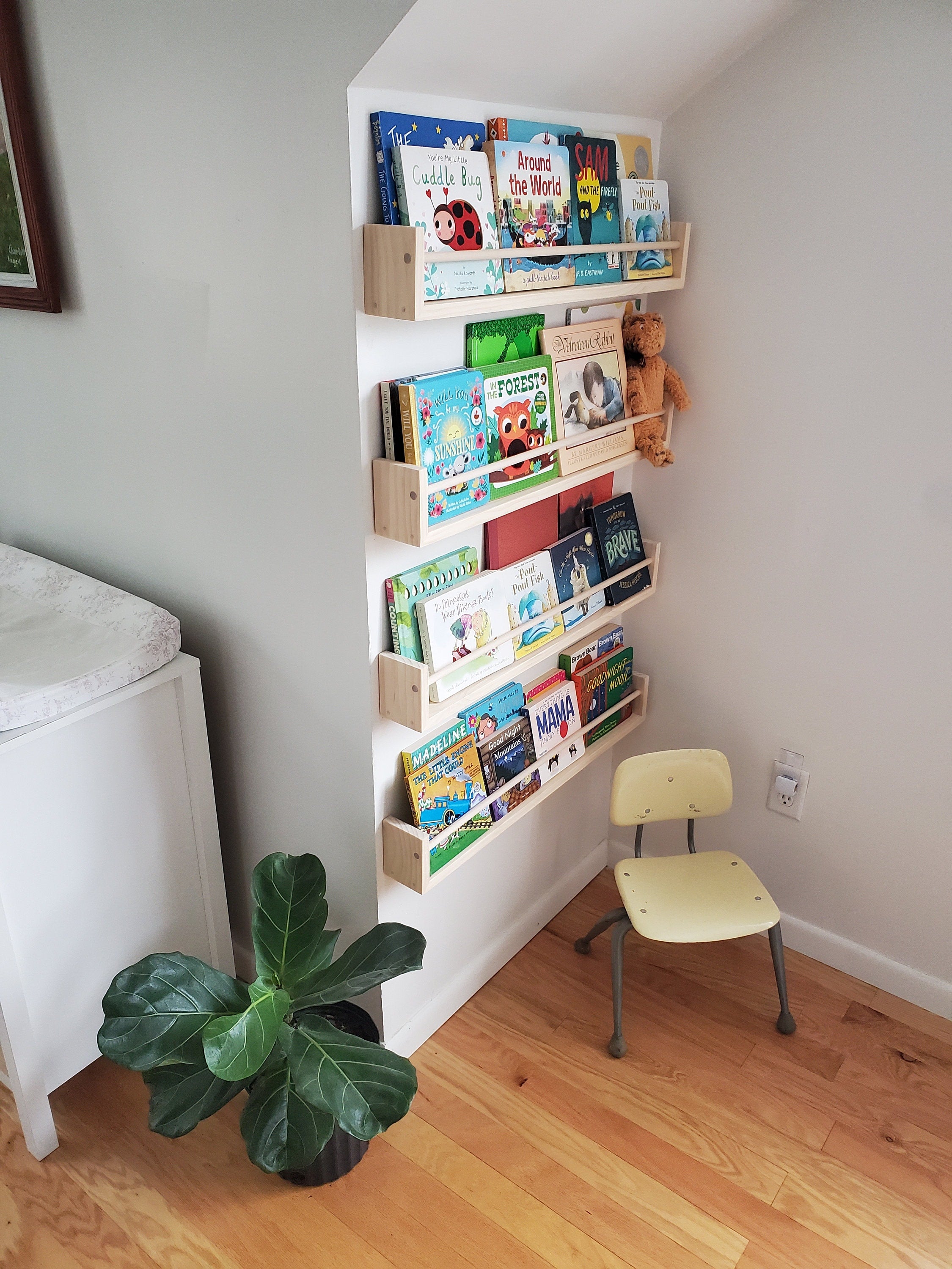 Shipping Included, Nursery Bookshelf, "Waterfall" Corner Joint, Nursery Decor, Natural Pine (Classic Design) Custom Sizing Available, Modern, Joinery