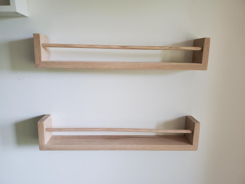 White Oak Shelf, Free Shipping, 18"-48"  Waterfall Nursery Bookshelf, Nursery decor, Picture Shelf, "Waterfall" Edge, Home Office, Home School, Kitchen