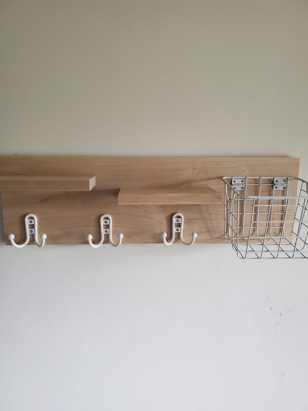 Shipping Included, Hardwood Entry Shelf, Maple Entry Shelf, Entryway Shelf, Entry Shelf with Basket and Hooks
