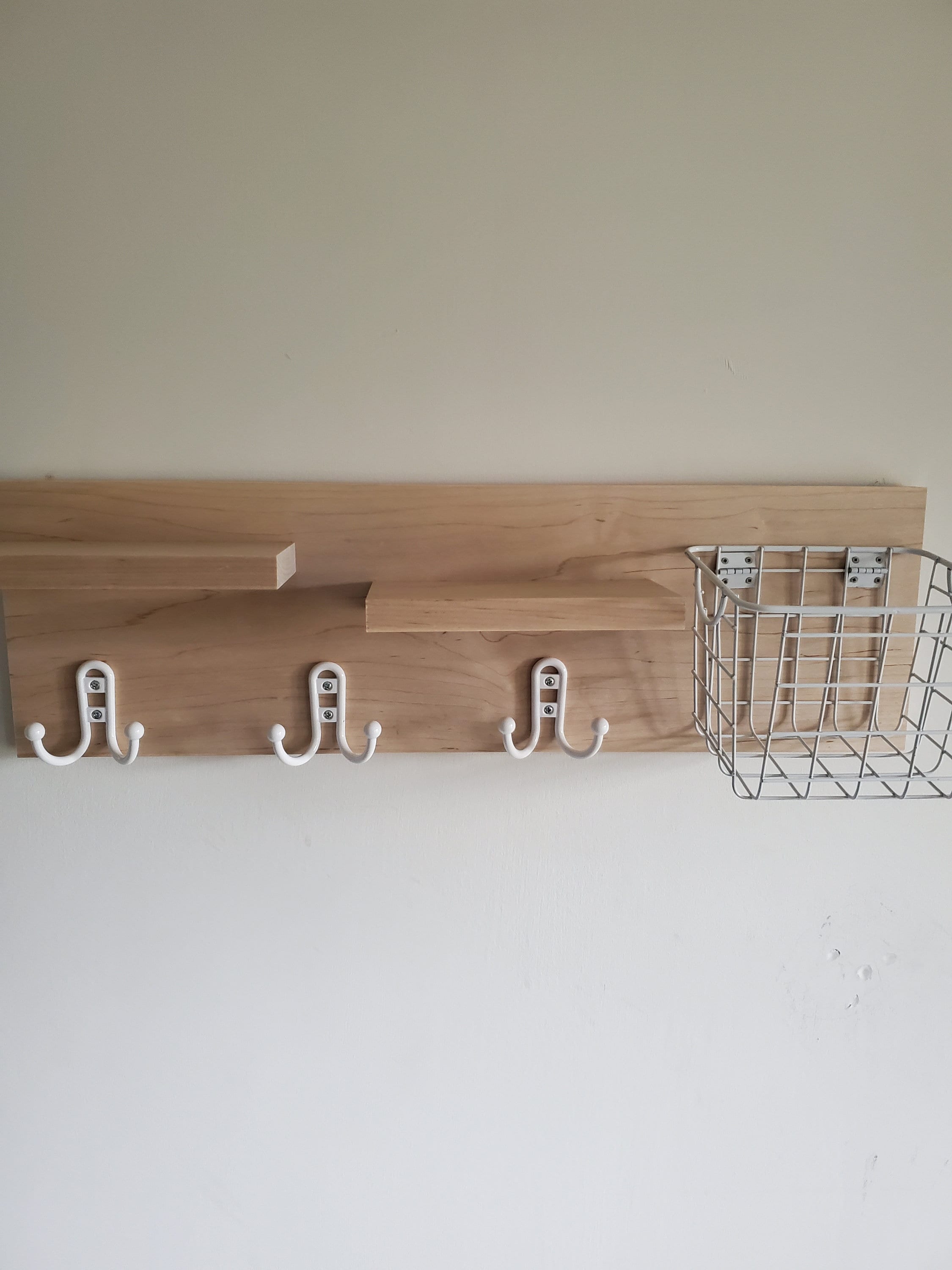 Shipping Included, Hardwood Entry Shelf, Maple Entry Shelf, Entryway Shelf, Entry Shelf with Basket and Hooks