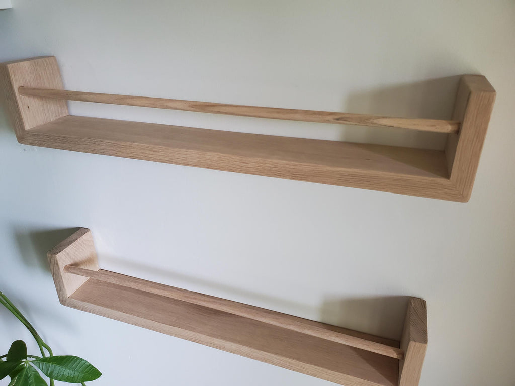 White Oak Shelf, Free Shipping, 18"-48"  Waterfall Nursery Bookshelf, Nursery decor, Picture Shelf, "Waterfall" Edge, Home Office, Home School, Kitchen