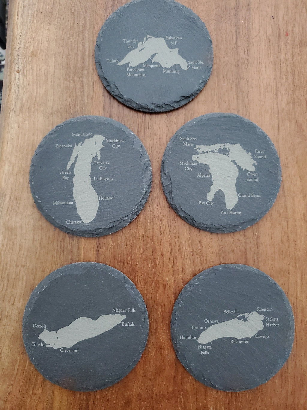 Shipping Included, Great Lakes 5 Pack - Great Lake Coaster W/ Cities- Bumpers Included-Lakes Superior, Michigan, Huron, Erie and Ontario
