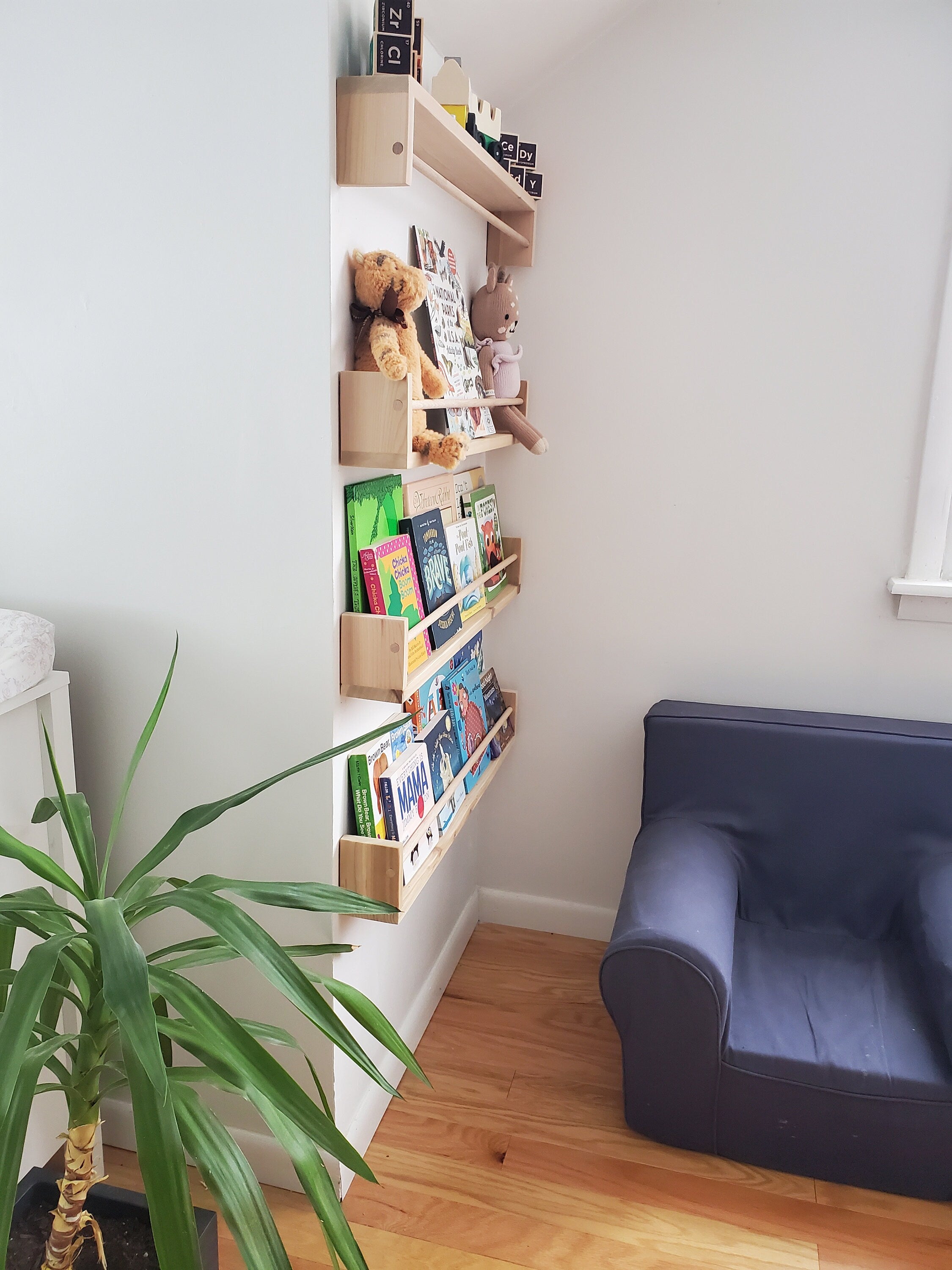 Shipping Included, Nursery Bookshelf Natural Cedar "Flip-able" Shelves(Custom Sizing Available) Small Space Shelf