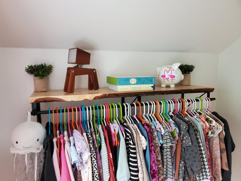 Shipping Included, Nursery Shelf W/ Clothing Rod (Available in White Oak, Walnut or Maple) Closet Alternative, Nursery Shelving, Space Saver, Organizing Shelf
