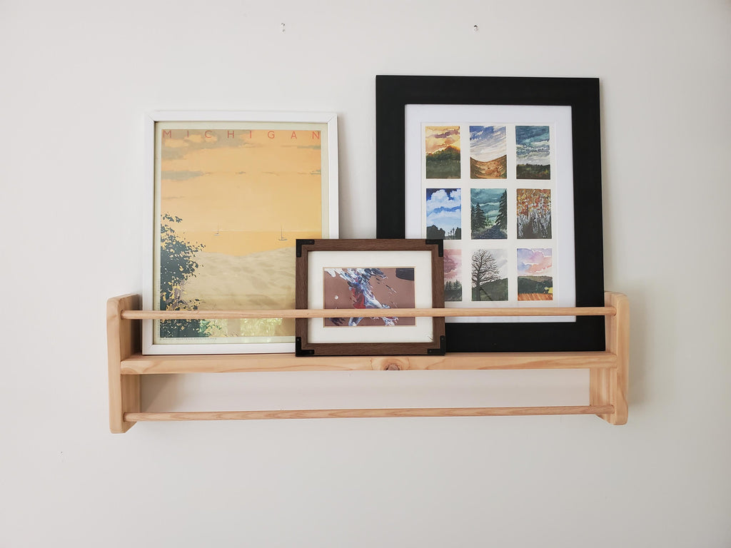 Shipping Included, Cedar Picture Shelf W/ Hanger Rod, Bookshelf, Entryway Shelf, 18"-36" Wide, Display Shelf, Coat Hanger, Nursery Shelf, Playroom, Home school