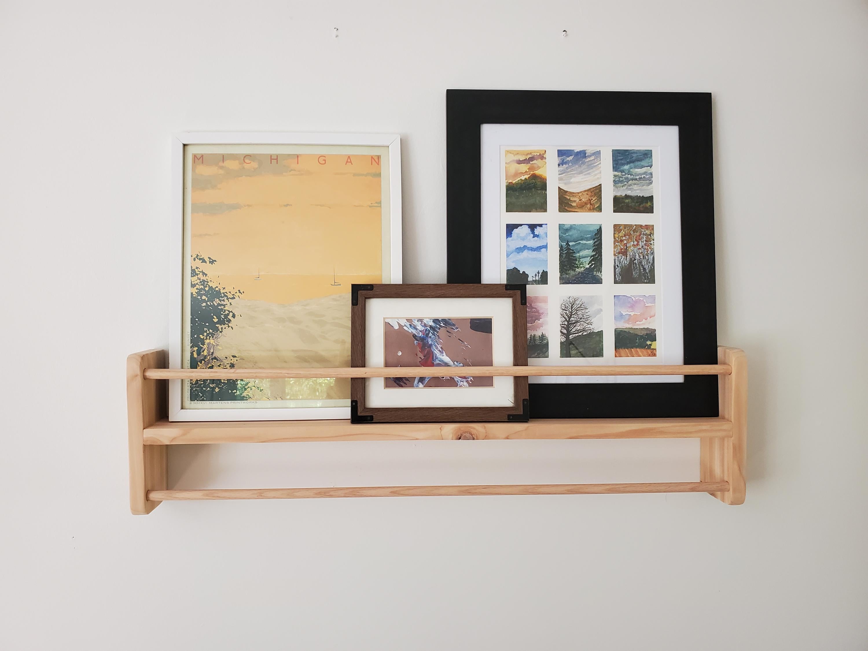 Shipping Included, Cedar Picture Shelf W/ Hanger Rod, Bookshelf, Entryway Shelf, 18"-36" Wide, Display Shelf, Coat Hanger, Nursery Shelf, Playroom, Home school