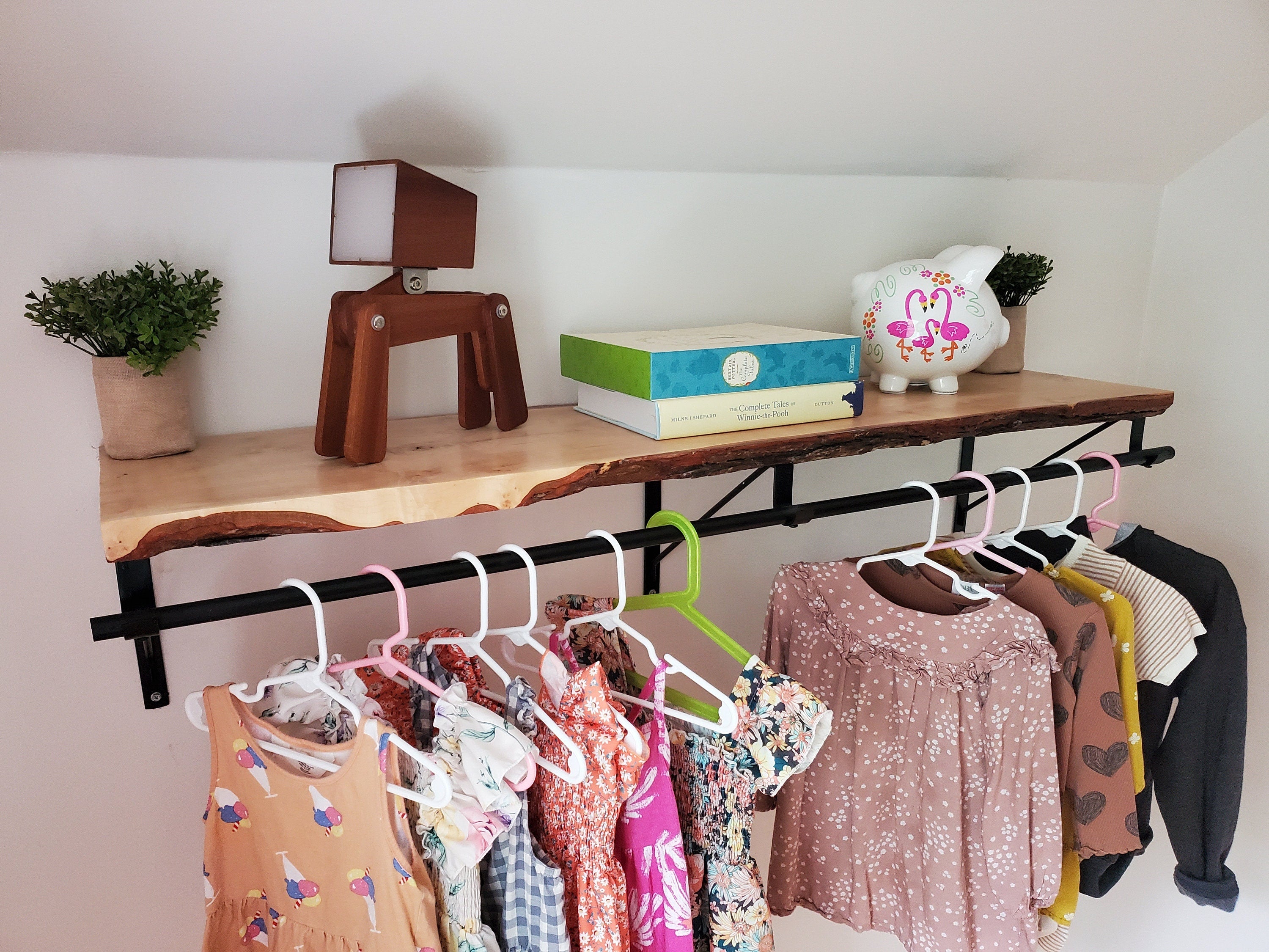 Shipping Included, Nursery Shelf W/ Clothing Rod (Available in White Oak, Walnut or Maple) Closet Alternative, Nursery Shelving, Space Saver, Organizing Shelf