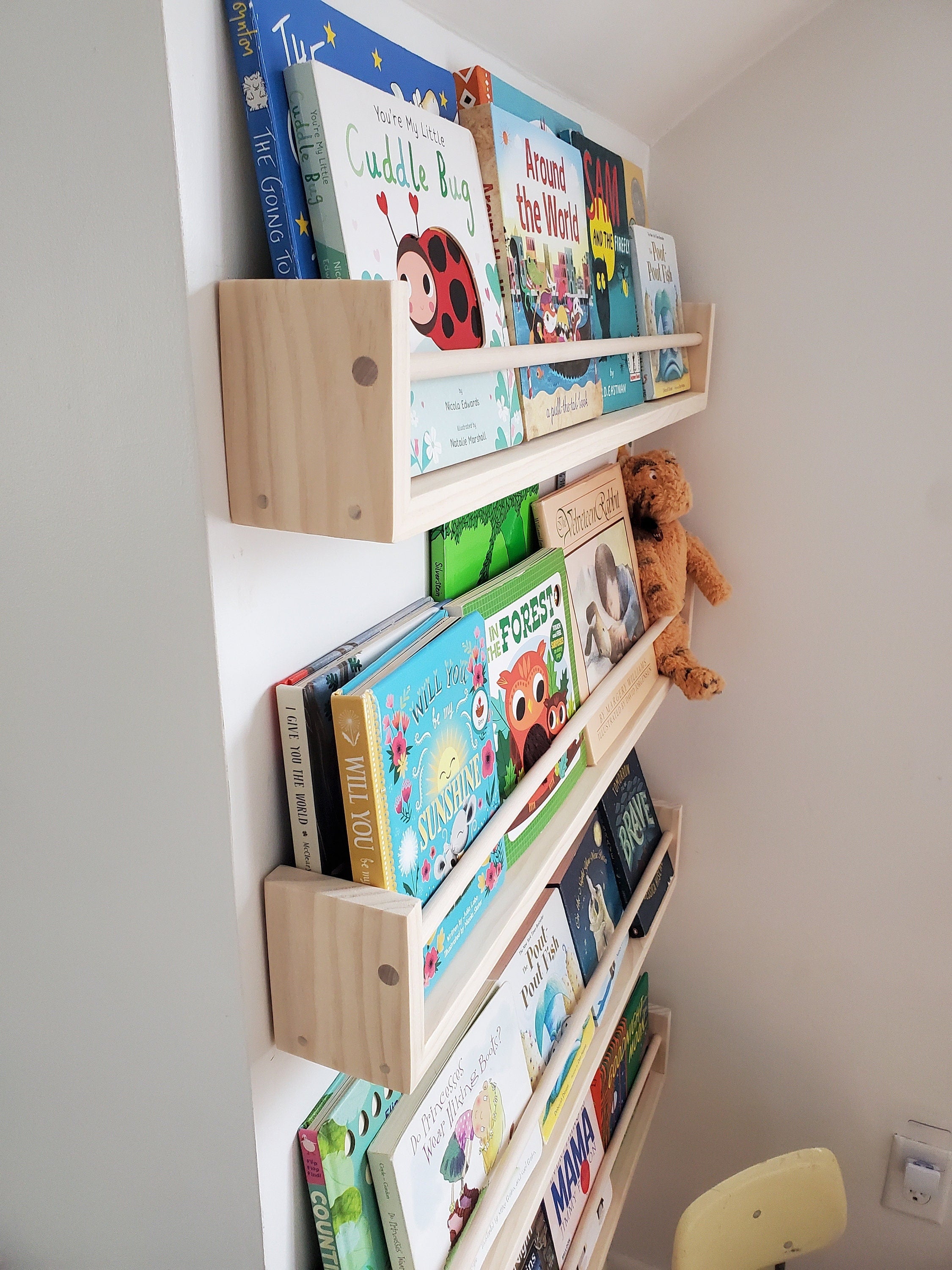 Shipping Included, Nursery Bookshelf, "Waterfall" Corner Joint, Nursery Decor, Natural Pine (Classic Design) Custom Sizing Available, Modern, Joinery