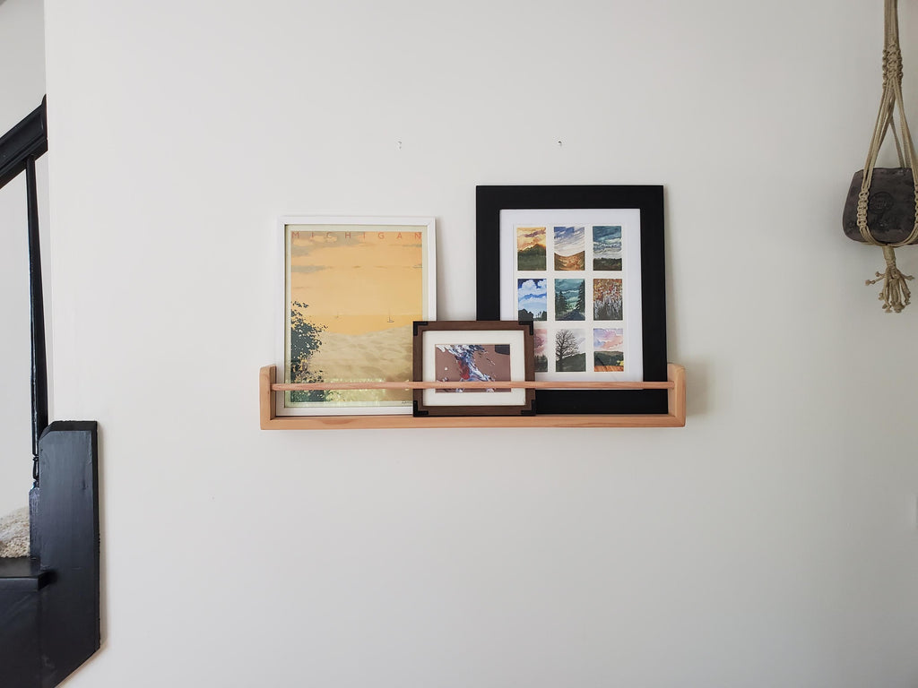 Shipping Included, Cedar Picture Shelf 18"-48", " Waterfall" Bookshelf, Nursery, Montessori, Homeschooling Shelf, Office Organizer, Kitchen, Living Room, Spice Rack