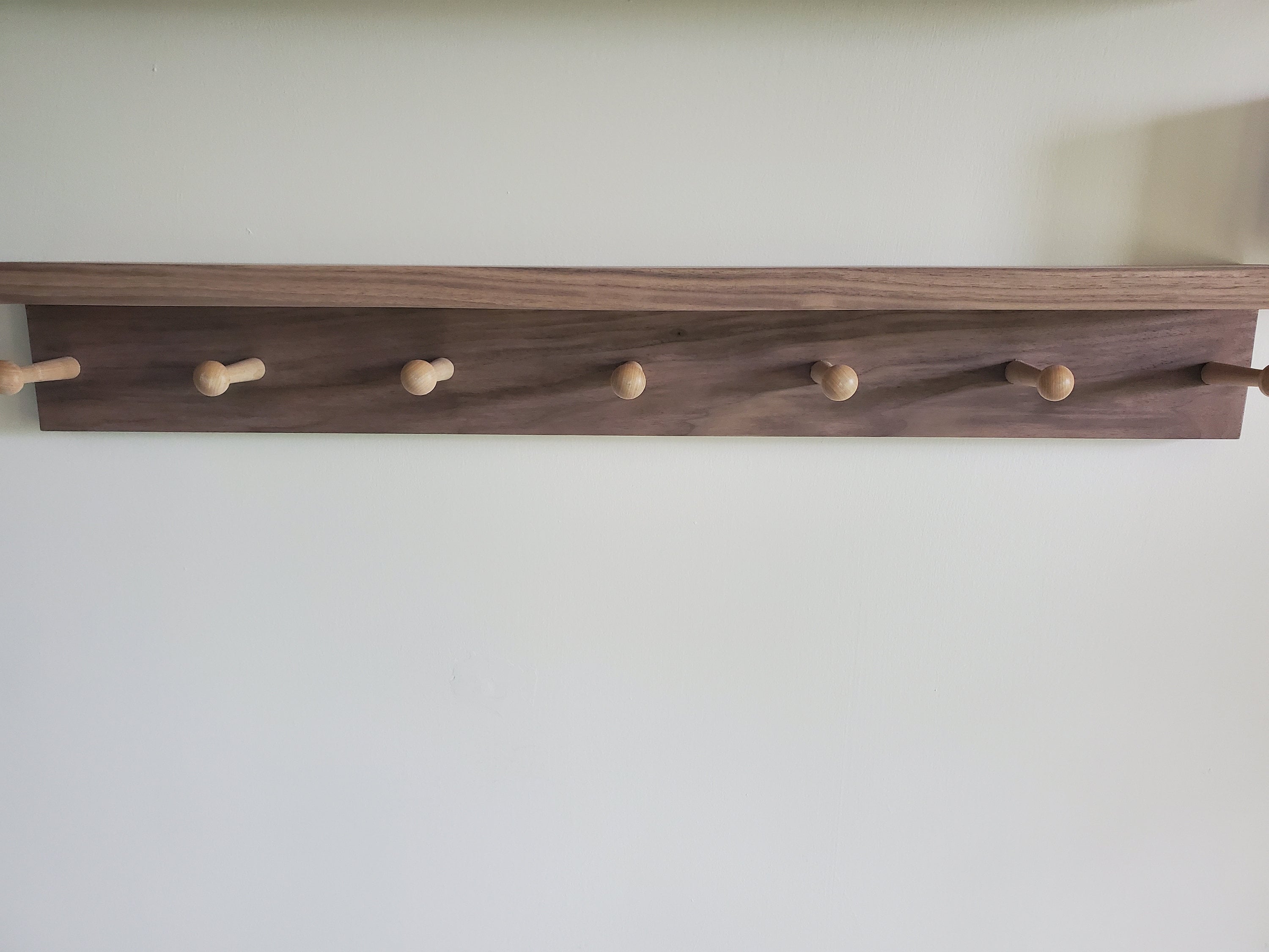 Shipping Included, Nursery Shelf With Hooks, Walnut Shelf With Groove, Nursery Bookshelf, Nursery Decor, Kitchen Shelf, Laundry Shelf, Entry Shelf
