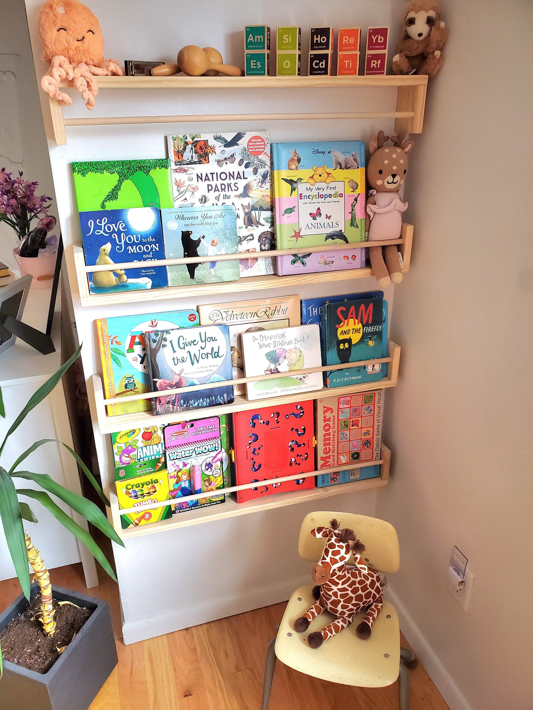 Shipping Included, Natural Pine Nursery Bookshelf, Furniture Grade Wood, "Flip-able" Floating Shelf, Small Space Shelf, Shipping Included, Hardware Included