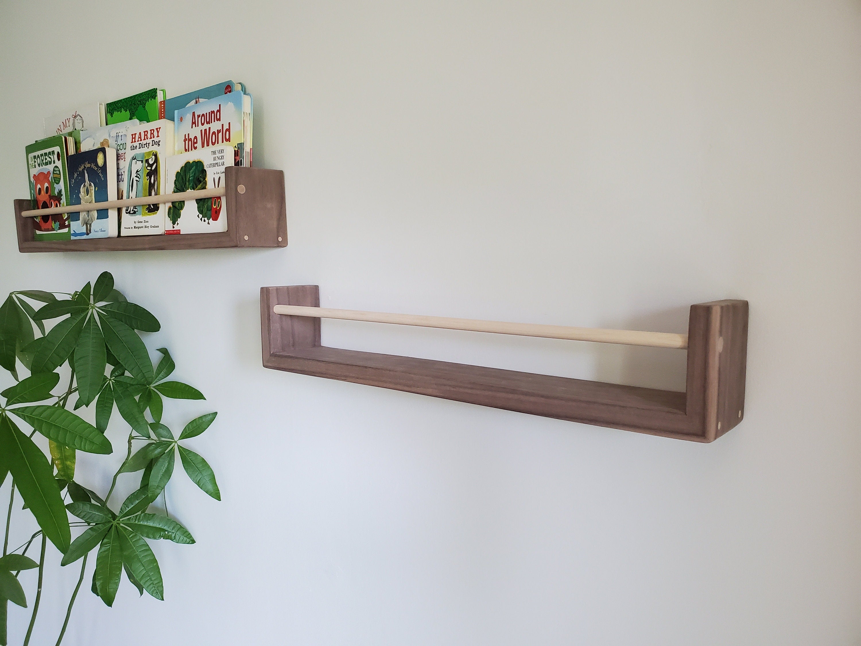 Shipping Included, Natural Walnut Nursery "Waterfall" Bookshelves (Custom Sizing Available), Joinery, Nursery Decor, Small Space Shelf, Montessori Bookshelves, Hardwood Shelf