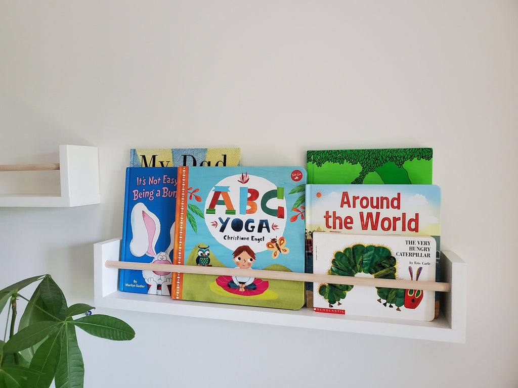 Shipping Included, White Nursery Bookshelves (Custom Painting Available), Nursery Shelves, Floating Shelves, Nursery Shelves, All White/White With Wooden Dowel