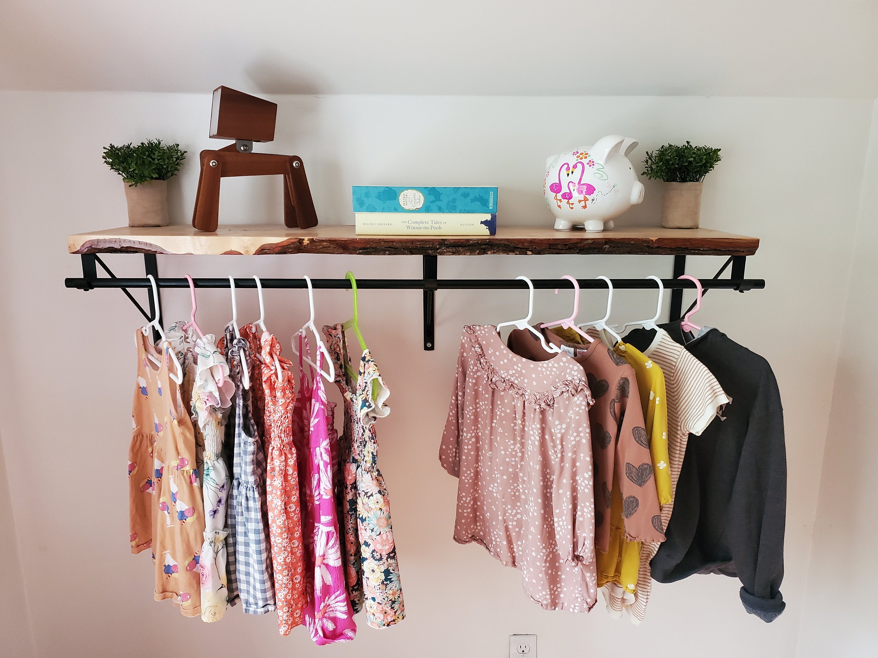 Shipping Included, Nursery Shelf W/ Clothing Rod (Available in White Oak, Walnut or Maple) Closet Alternative, Nursery Shelving, Space Saver, Organizing Shelf