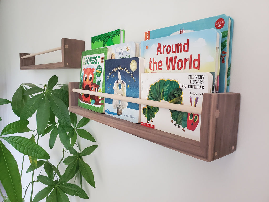 Shipping Included, Natural Walnut Nursery "Waterfall" Bookshelves (Custom Sizing Available), Joinery, Nursery Decor, Small Space Shelf, Montessori Bookshelves, Hardwood Shelf