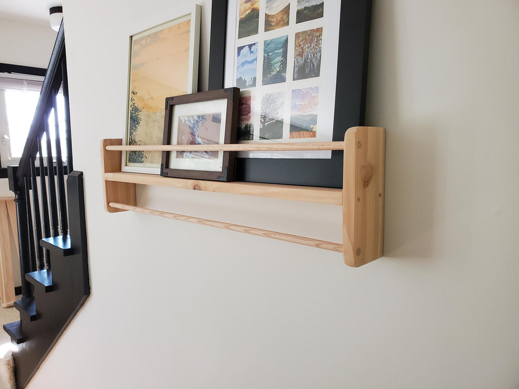 Shipping Included, Cedar Picture Shelf W/ Hanger Rod, Bookshelf, Entryway Shelf, 18"-36" Wide, Display Shelf, Coat Hanger, Nursery Shelf, Playroom, Home school